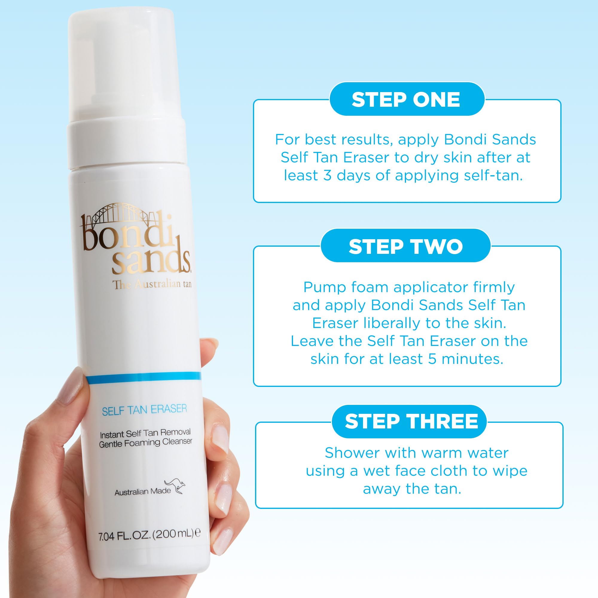 Bondi Sands Self Tan Eraser | Lightweight, Gentle Cleansing Foam Moisturises Skin and Quickly Removes Self Tan without Harmful Ingredients or Exfoliation, Vegan + Cruelty | 200 mL/7.04 Oz