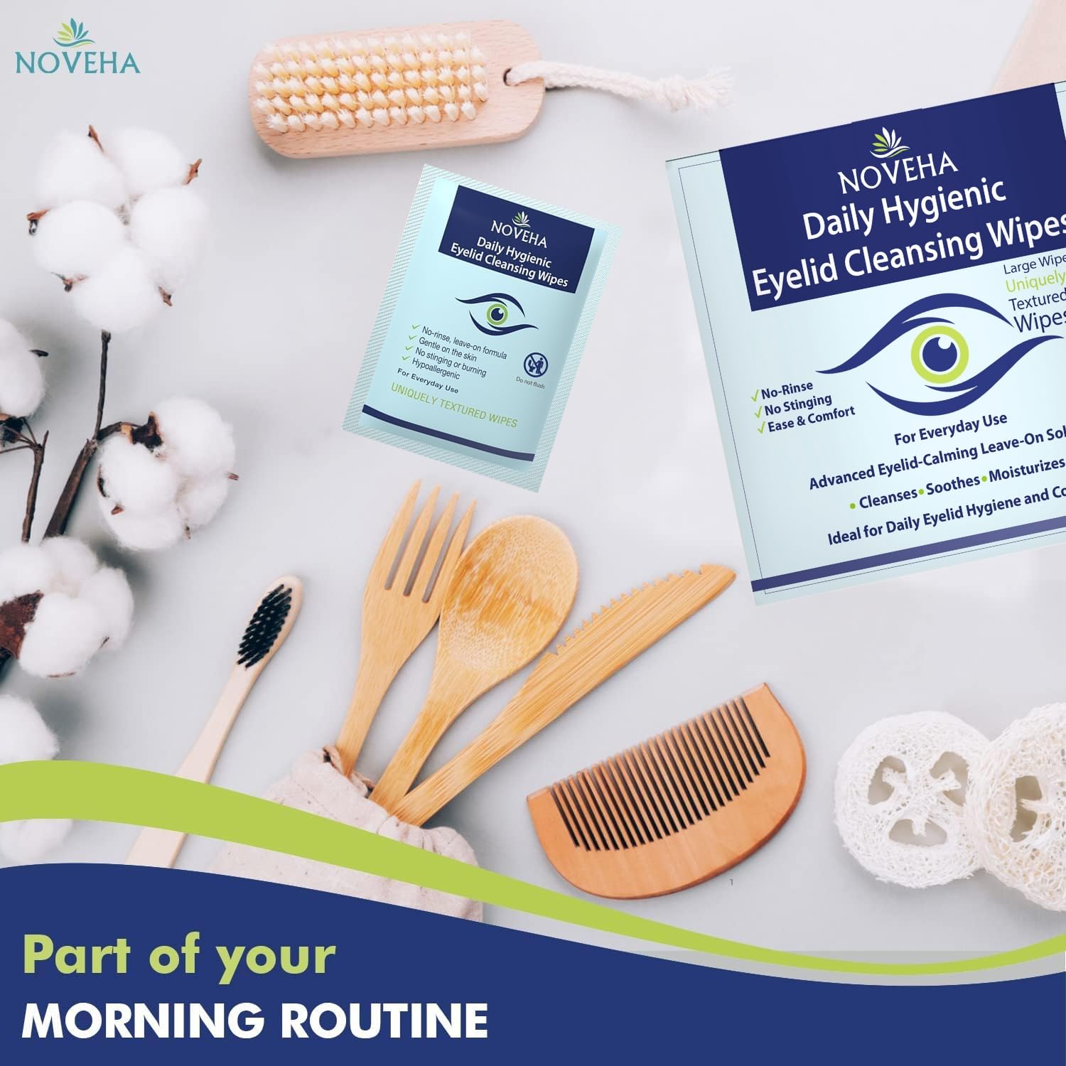 Daily Hygienic Eyelid & Lash Wipes | For Blepharitis & Itchy Eyes, Box Of 60 Individually Wrapped Eyelash Wipes, Natural Makeup Remover & Daily Cleanser