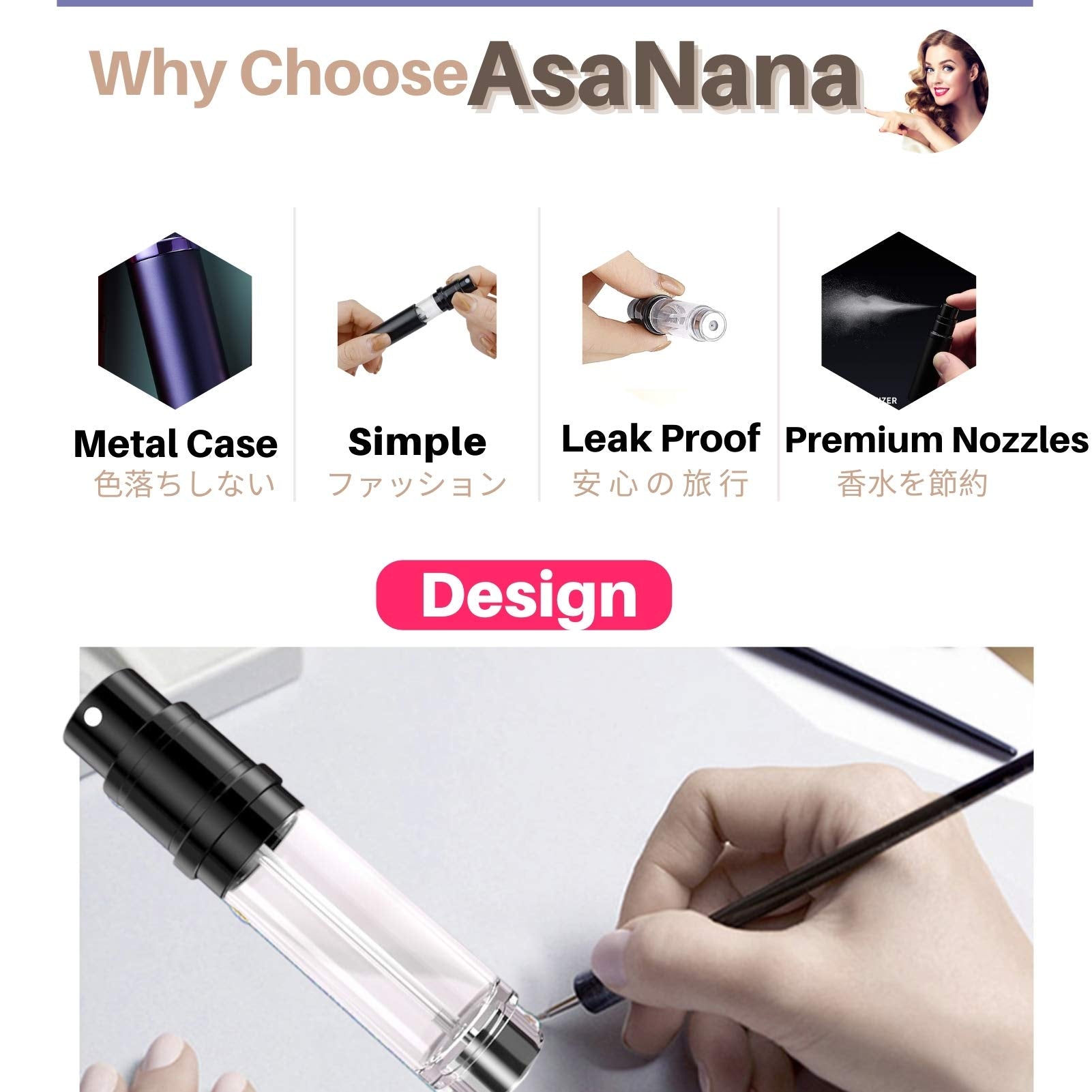 AsaNana Perfume Atomiser, Refillable & Travel Size Perfume Bottle, Leaking Proof,Bottom Pump without Funnel, Luxurious Small women and men, 5ml (CLa-2P(Black&MatBlue))