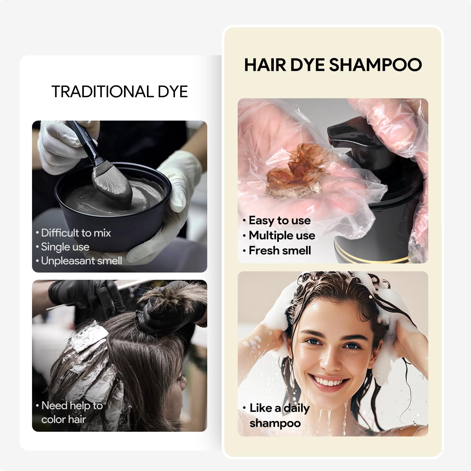 Hair Dye Shampoo for Gray Hair, Hair Colour Shampoo 3 in 1 for Women Men Grey Coverage (Dark Brown)