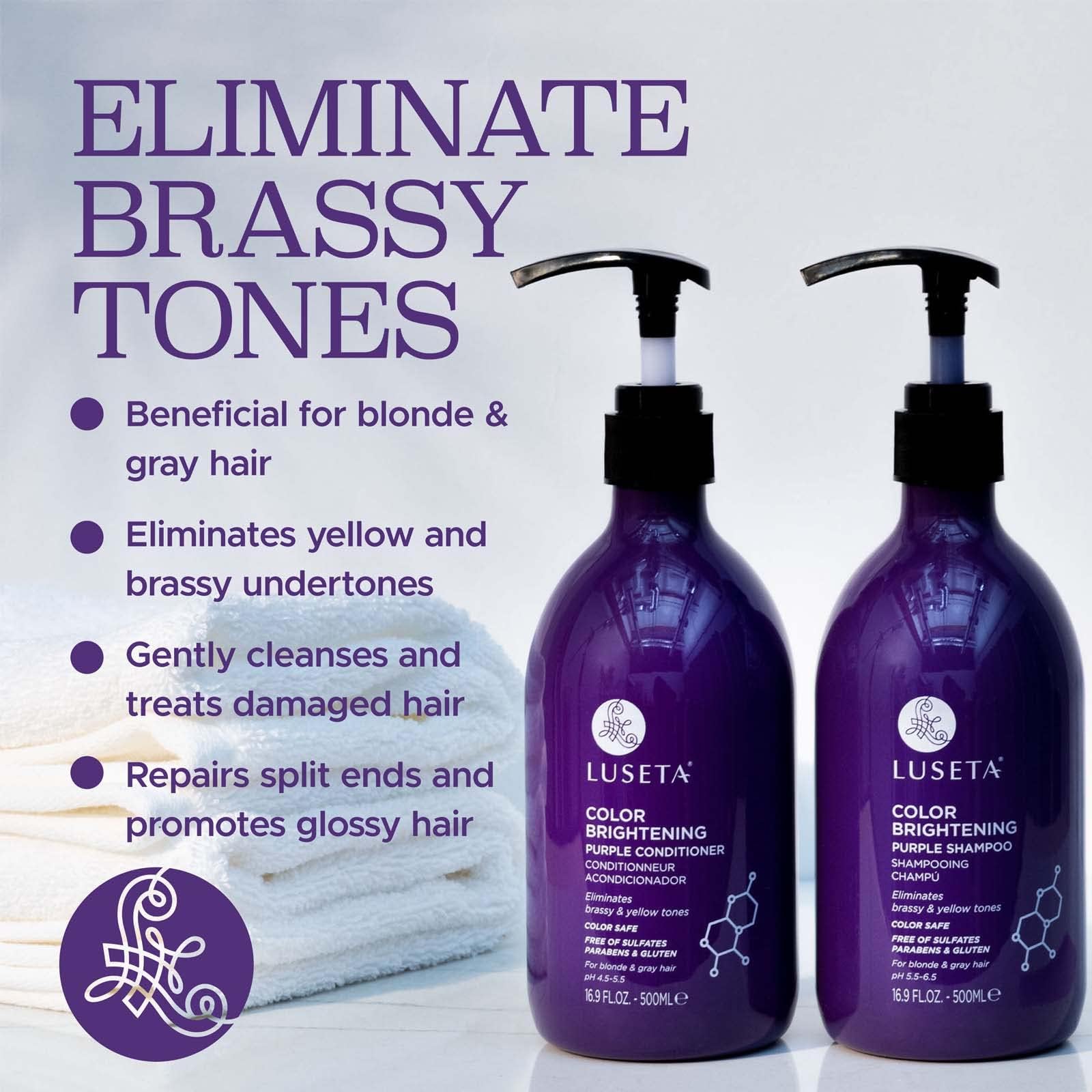 LUSETA Purple Shampoo and Conditioner Set for Blonde, Gray, Ash, Silver Hair, Brass off Infused with Cocos Nucifera Oil for Curly, Damaged, Coloured Hair Hair, Sulfate & Paraben Free, 2 x 500ml