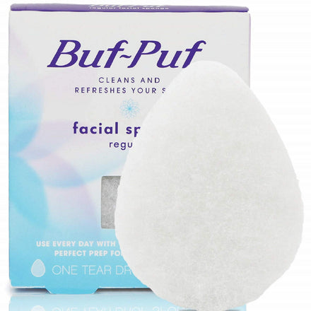 Buf-Puf Regular Facial Sponge, Dermatologist Developed, Removes Deep Down Dirt & Makeup that Causes Breakouts and Blackheads, Reusable, Exfoliating, White, 1 Count