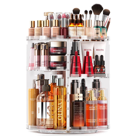 Auxmir Makeup Organiser, 9 Adjustable Layers Cosmetic Organiser with 360 Degree Rotating, Large Capacity Revolving Makeup Storage on Stand Spinning in Vanity Table, Bedroom, Bathroom