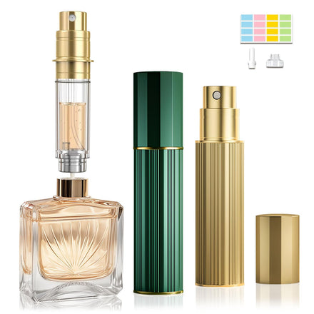 JOOMOKO Perfume Atomiser, Perfume Travel Bottle, 10ML Atomiser Spray Bottle, Refillable & Travel Size Perfume Spray Bottle Easy to Refill Cologne Dispenser for Women and Men(Gold&Green)