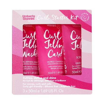 Umberto Giannini Curl Jelly Starter Kit - 3 x 50ml Curl Scrunching Jelly, Curl Jelly Wash Shampoo & Curl Jelly Care Conditioner