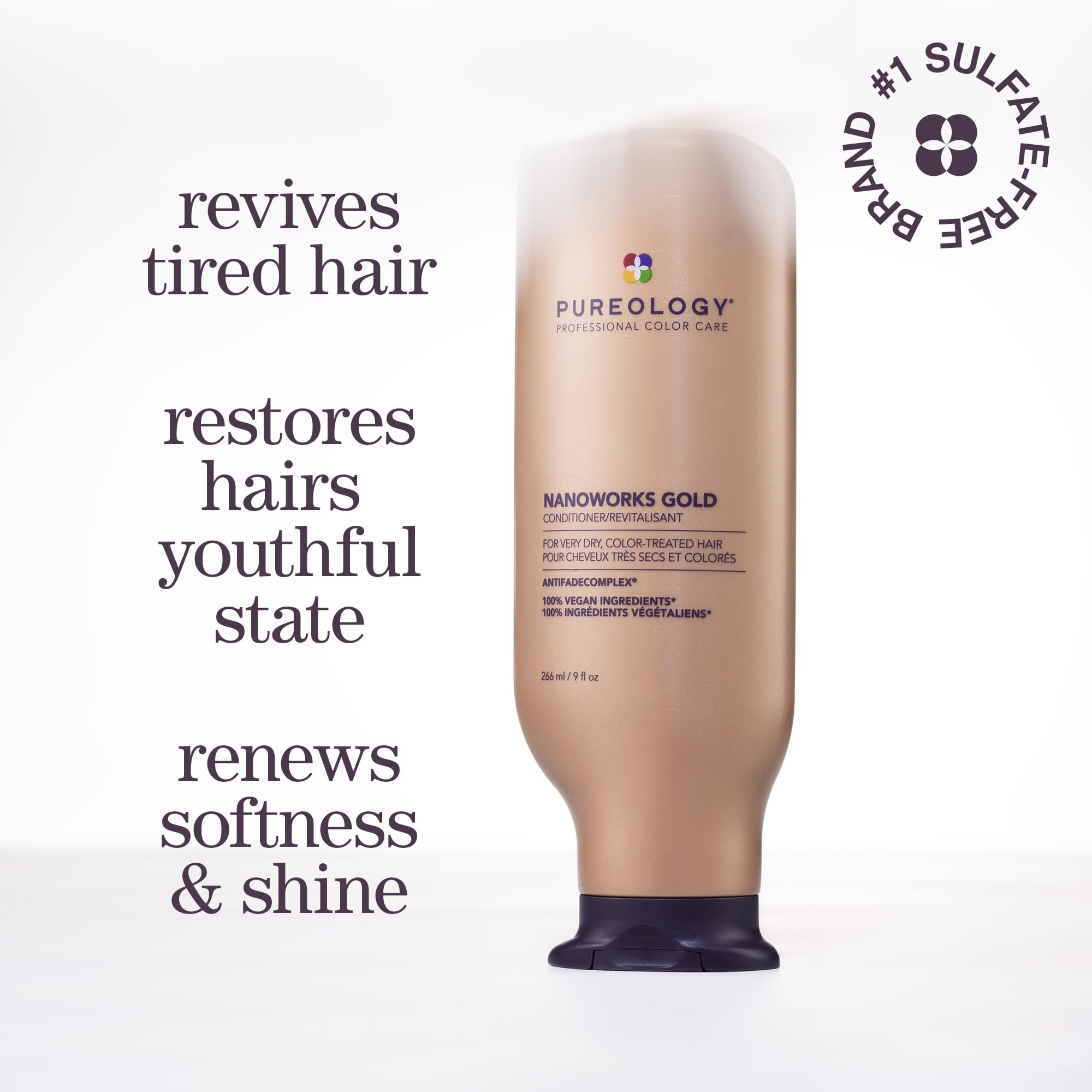 Pureology | Nanoworks Gold | Conditioner, Colour-Treated Hair, Restores And Strengthens Hair, Vegan Formulas, Sulphate Free, 266ml