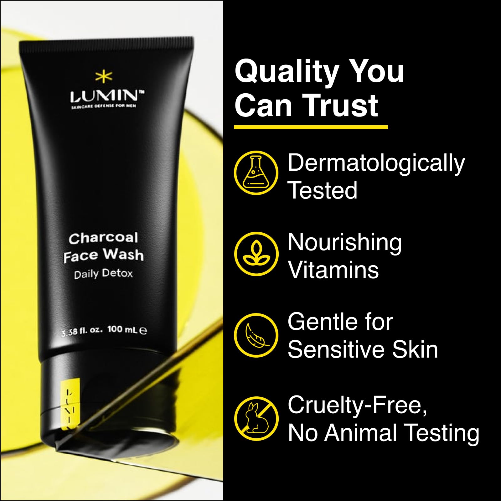 Lumin Men’s No-Nonsense Charcoal Cleanser/FaceWash (1.7oz.): Unclog Pores of Oil, Dirt and Pollution - Experience a Smooth and Fresh Face-Korean Made Grooming for the Modern Man - Reach Your Best Look