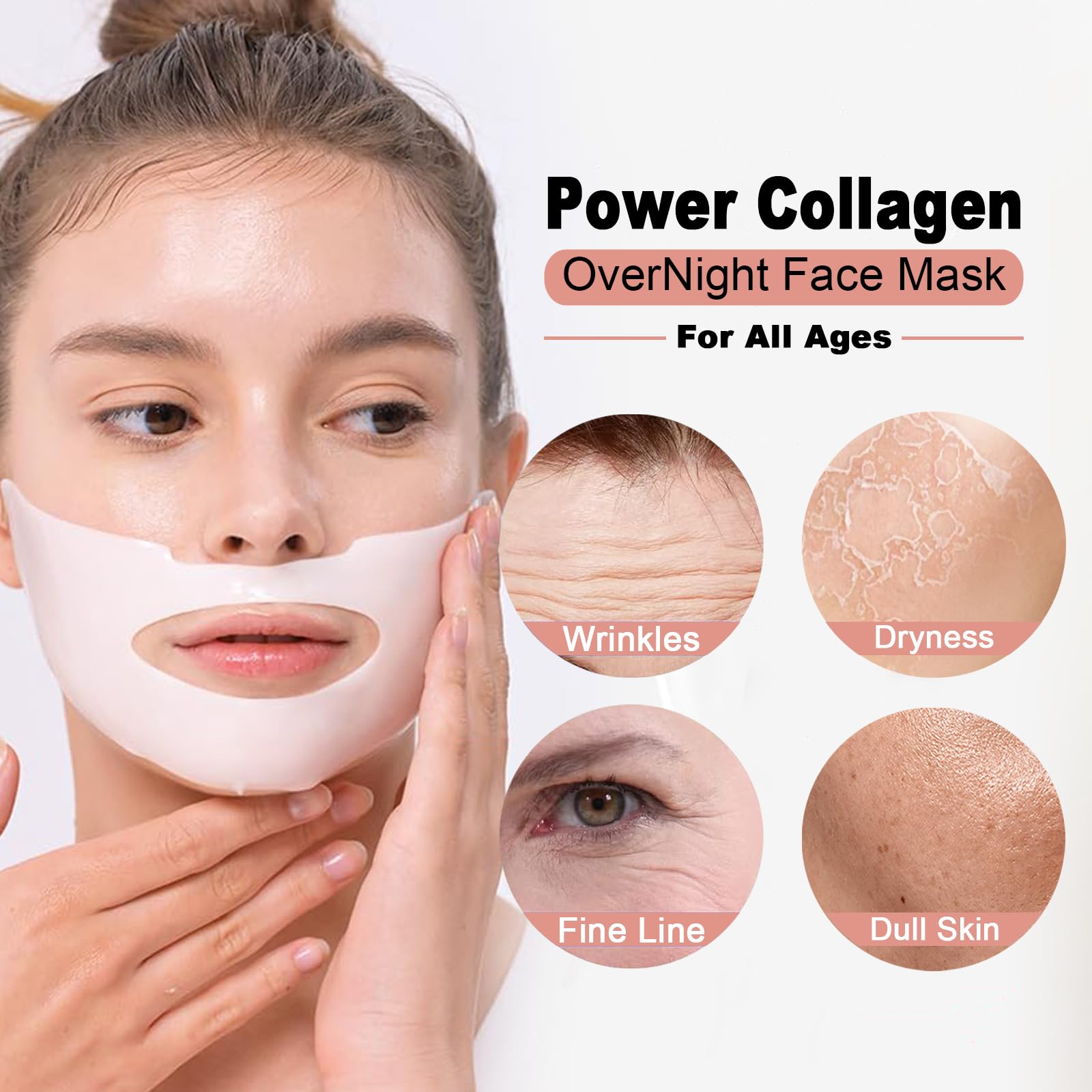 Bio Collagen Face Mask Overnight, Korean Glass Skin Collagen Real Deep Face Masks Skincare, Korean Skincare - Fights Wrinkles, Glow & Rejuvenating Skin, 8 Pack