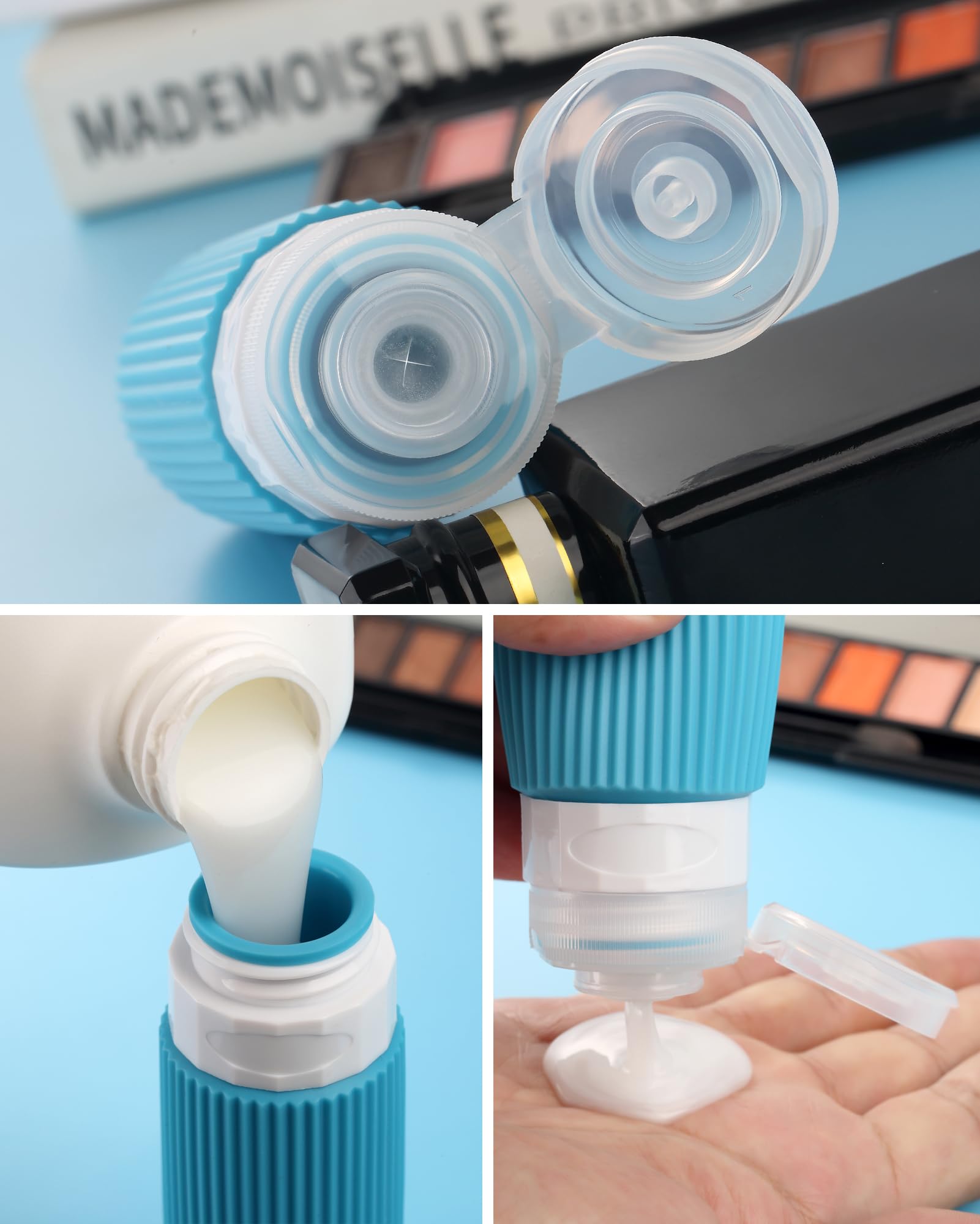Gemice Travel Bottles for Toiletries 8 pcs Tsa Approved Travel Size Toiletries 90ml Travel Containers for Toiletries Silicone Cream Jars with Clear Bag Leak Proof Silicone Squeezable Travel Essentials