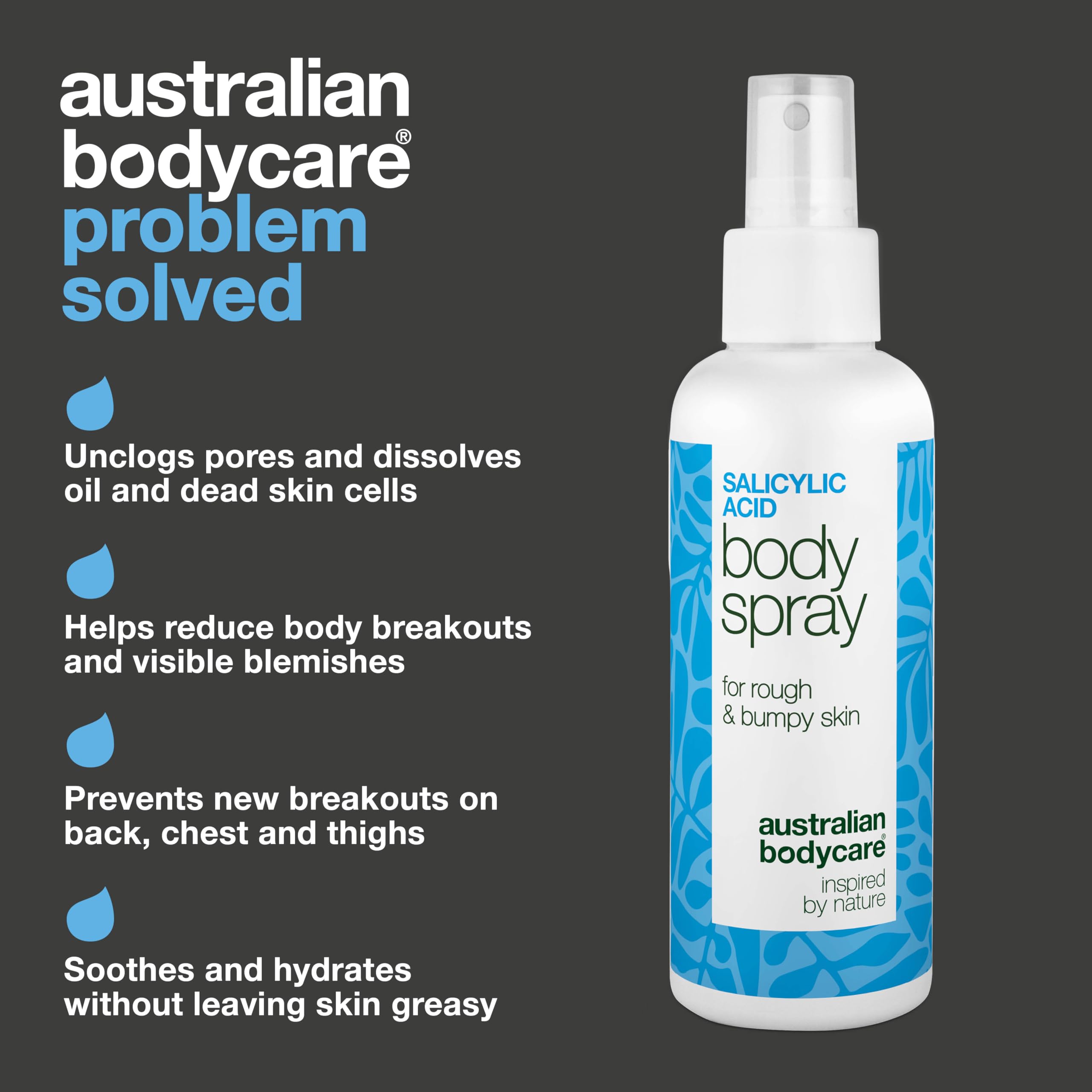 Salicylic acid spray against body breakouts, clogged pores and rough skin – with 2% salicylic acid and glycolic acid for clearer, smoother skin