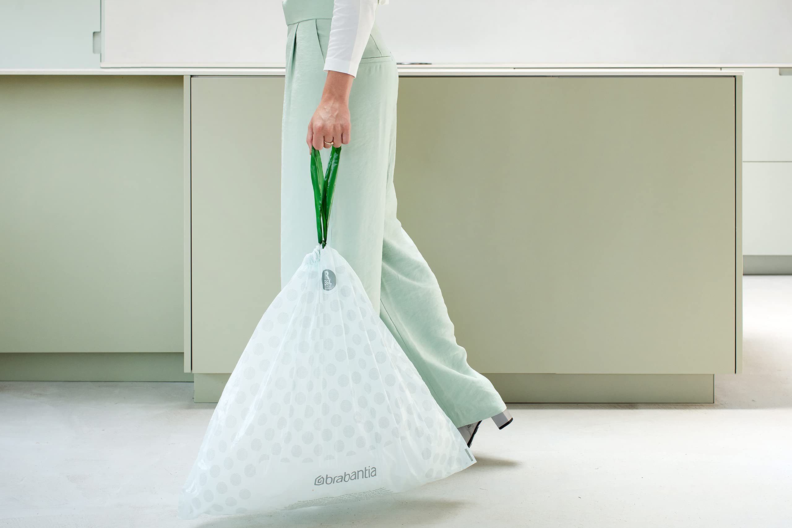 Brabantia PerfectFit Trash Bags (Size R/9.5 Gal) Thick Plastic Trash Can Liners with Drawstring Handles (120 Bags)