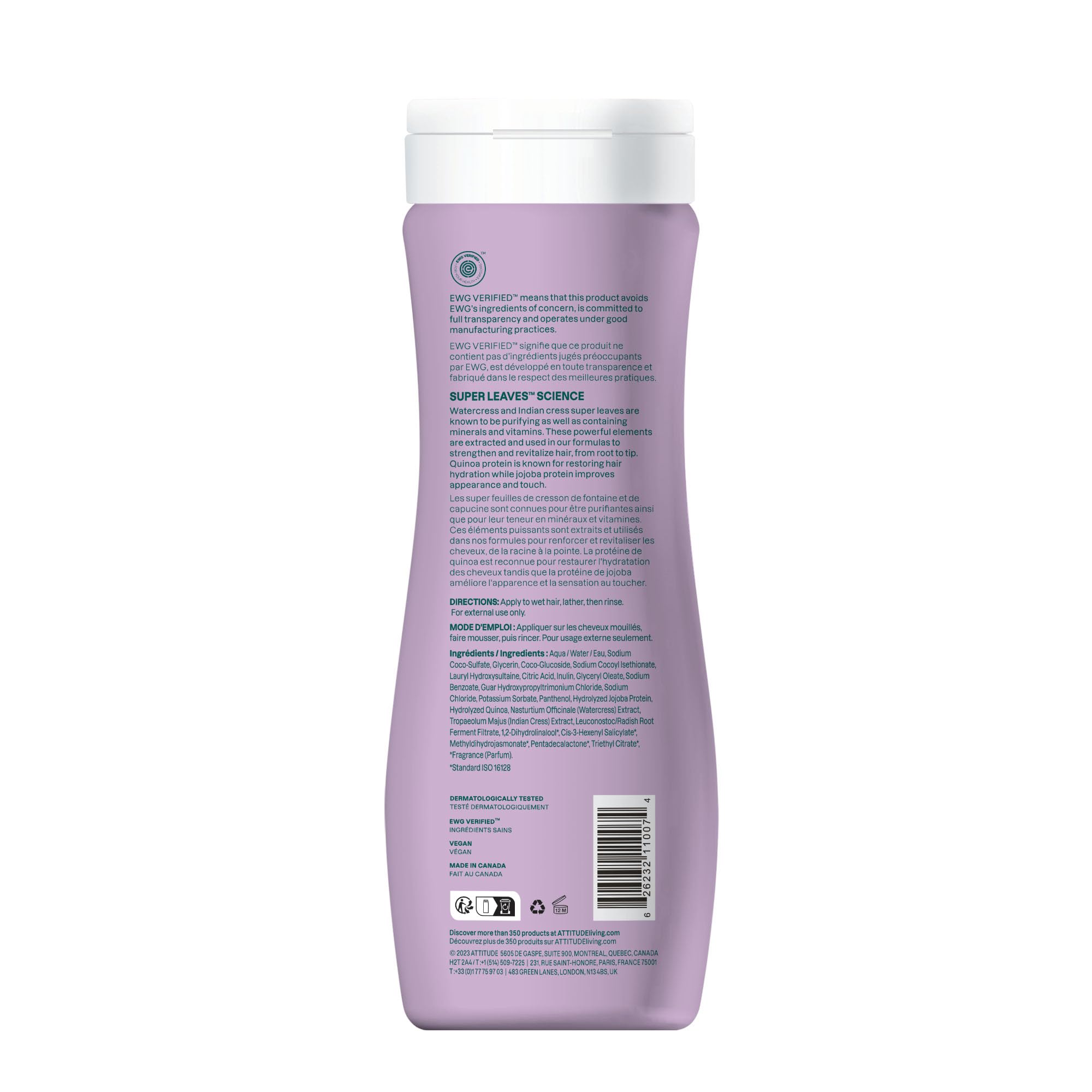 ATTITUDE Moisture Rich Hair Shampoo, EWG Verified, For Dry and Damaged Hair, Naturally Derived Ingredients, Vegan and Plant Based, Quinoa and Jojoba, 16 Fl Oz