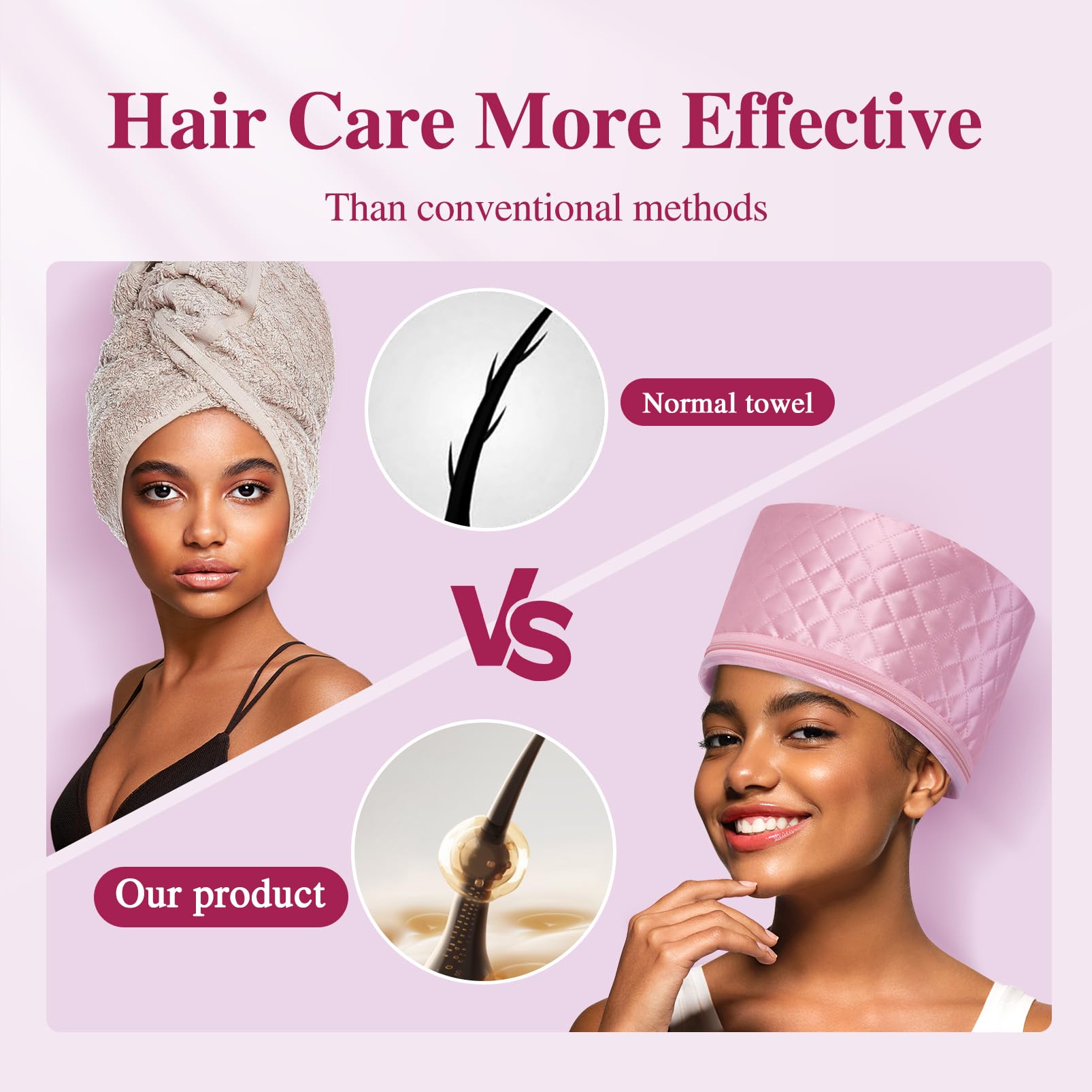 Hair Cap Treatment Steamer - Deep Conditioning Thermal Heat Caps Electric for Afro Hair Hot Care Hat Home Spa with 2 Mode/Pink (UK Plug)
