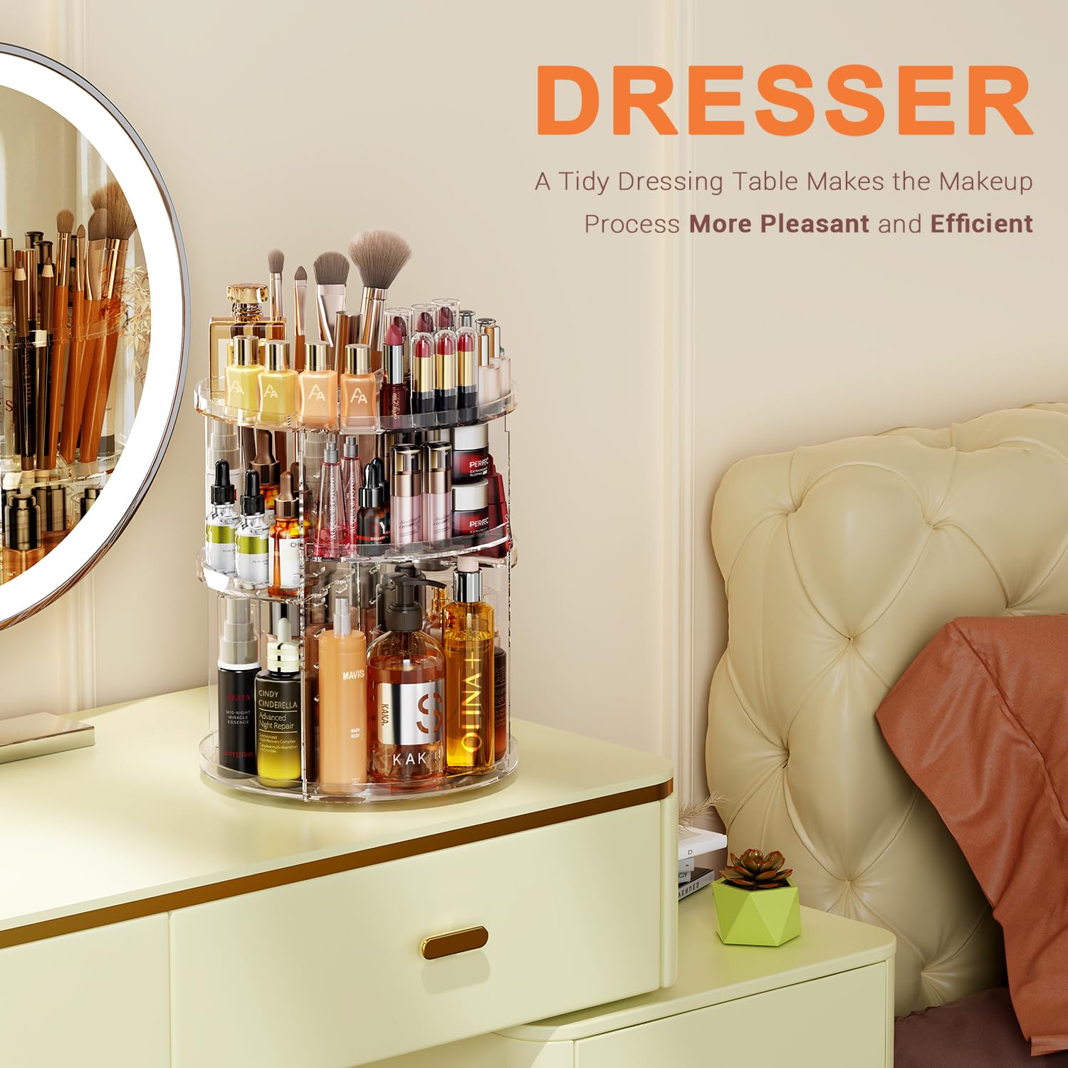 Auxmir Makeup Organiser, 9 Adjustable Layers Cosmetic Organiser with 360 Degree Rotating, Large Capacity Revolving Makeup Storage on Stand Spinning in Vanity Table, Bedroom, Bathroom