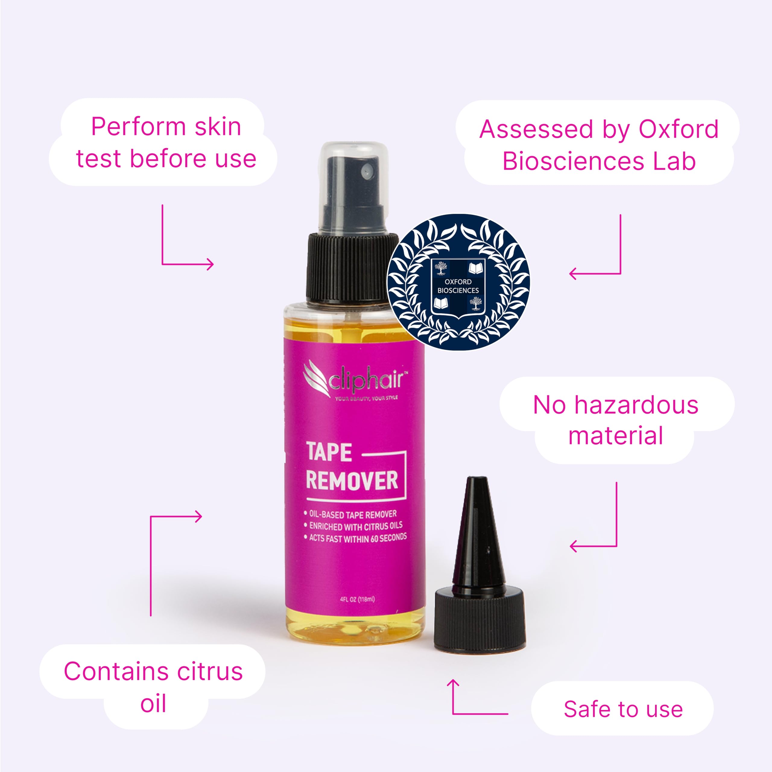 Cliphair Tape Hair Extensions Remover 118ml, Easy to Use Tape Remover Hair Extensions 4 FL oz, Citrus Oil Enriched Adhesive Tape Remover