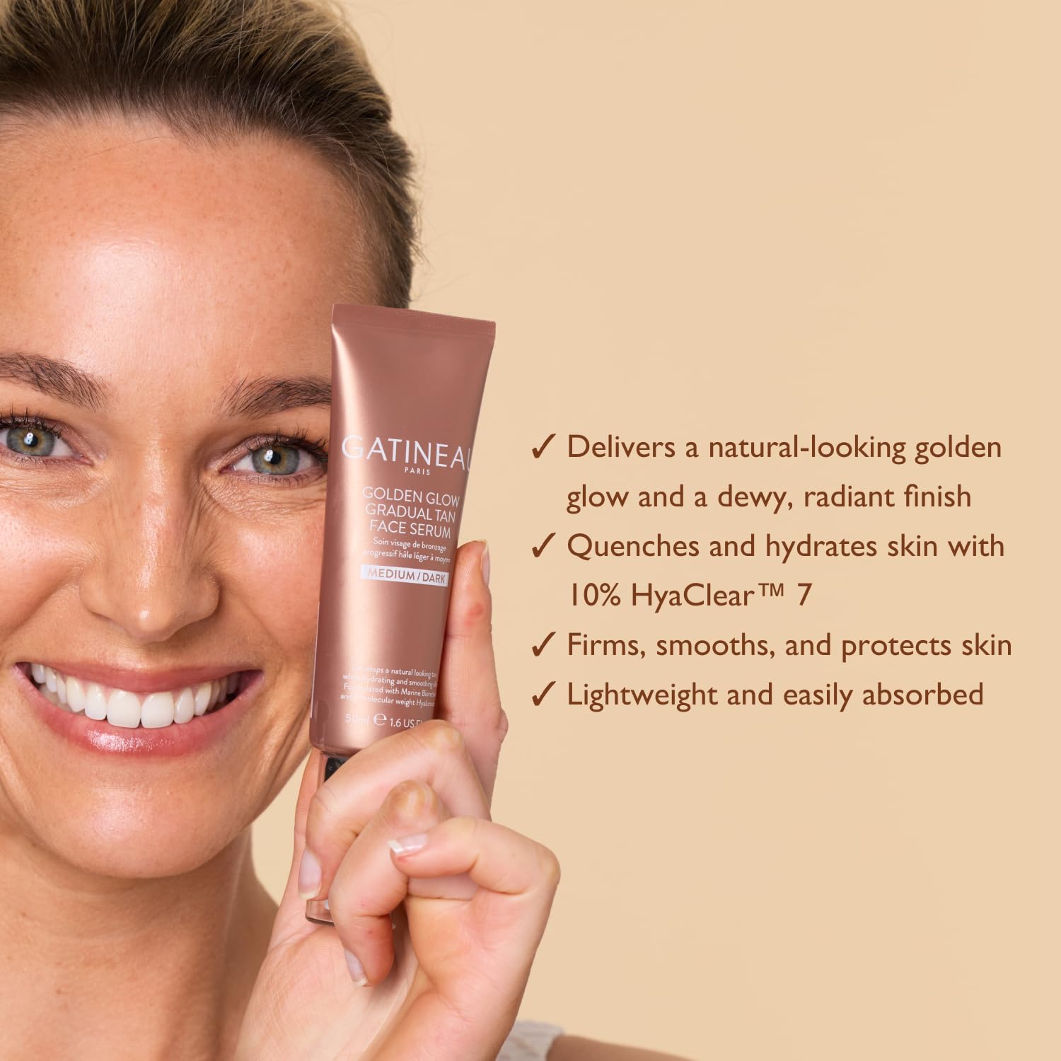 Gatineau - Golden Glow Gradual Tan Face Serum (Medium/Dark 50ml) - Daily Facial Moisturiser with Self Tan, Natural & Streak Free, Radiant Dewy Complexion