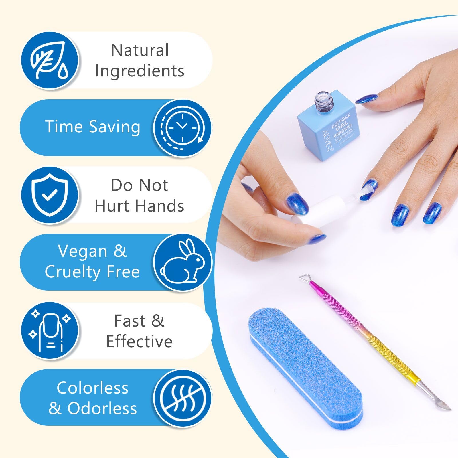 Gel Nail Polish Remover 15 ml with Nail File & Nail Polish Scraper, Professional Gel Remover for Nails, Easily & Quickly Remove Nail Polish in 3-5 Minutes, Doesn't Hurt Nails