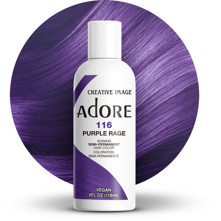 Adore Semi Permanent Hair Color - Vegan and Cruelty-Free Purple Hair Dye - 4 Fl Oz - 116 Purple Rage (Pack of 1)