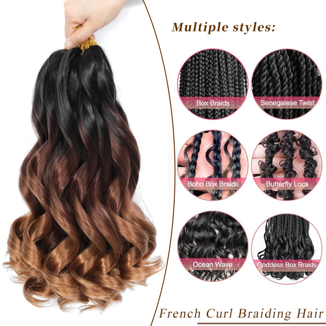 FALEMEI French Curl Braiding Hair 12 Inch 8 Packs Curly Braiding Pre Stretched Curls Braiding Extension French Curl Crochet Braids Spiral Braiding Hair Extensions (1B/33/30#, 12 Inch (Pack of 8))
