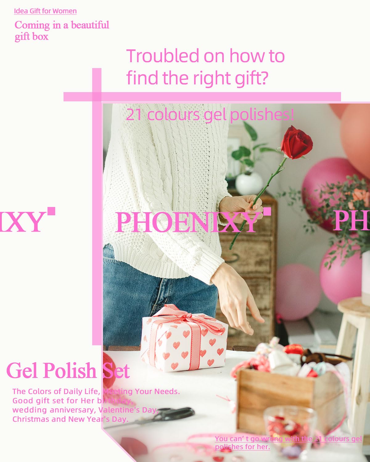 Gel Nail Polish Set - Phoenixy 24pcs 8ml UV Gel Nail Polish Starter Kit Soak-off Gel Polish Nail Varnish Sets Nails Polishes with Base and Top Coat Gifts for Women