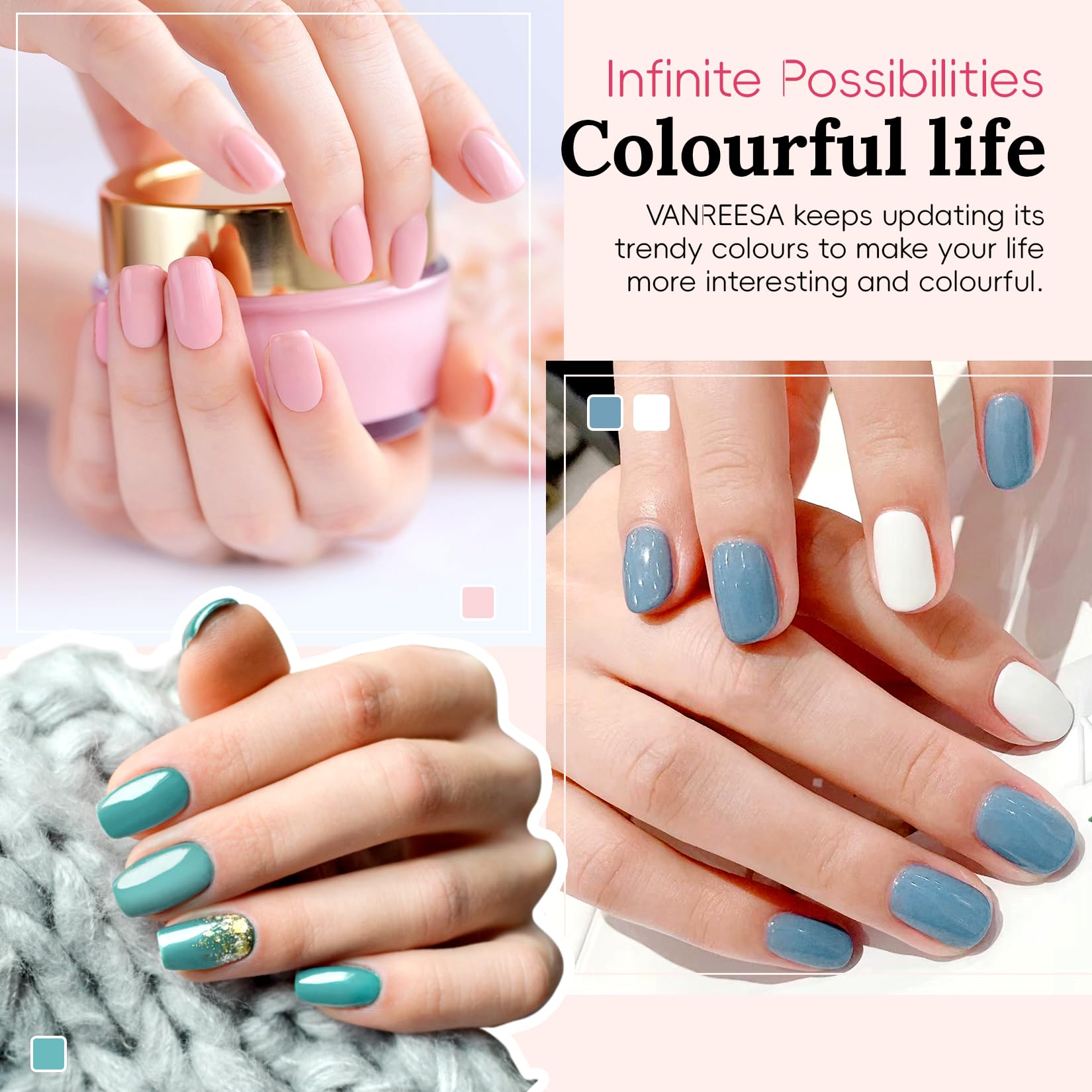 VANREESA Gel Nail Kit, 18 Colours Gel Nail Polish Set with Lamp Starter Kit Pink Blue Purple Spring Summer Colours U V Nail Polish Set with Base and Top Coat Manicure DIY at Home Gifts for Women
