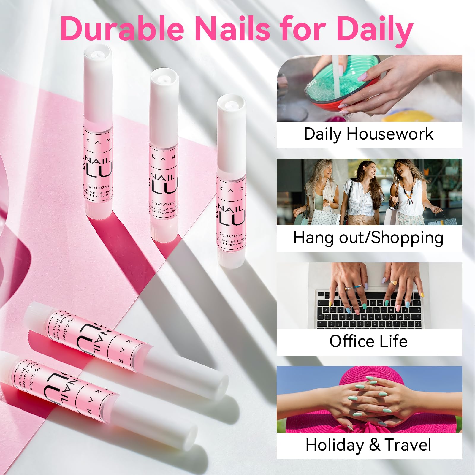 Makartt Super Strong Nail Glue for Press On Nails- Acrylic Nails Nail Tips Glue for Stick On Nails Long Lasting Nail Glue for Fake Nails Broken Nails Repair Professional Nail Adhesive Bond 0.07oz 5Pcs