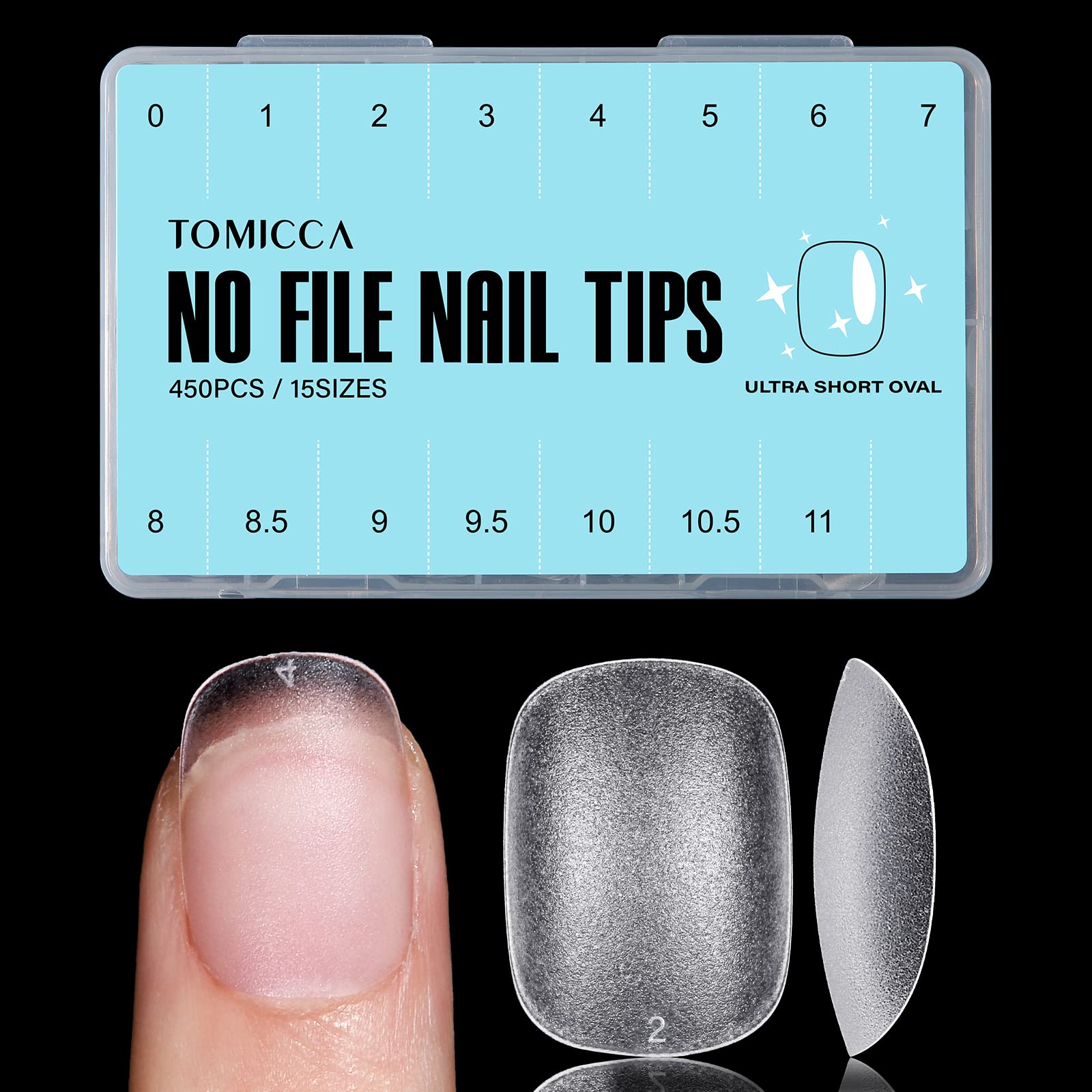 TOMICCA Extra Short Oval Nail Tips - 450Pcs Soft Acrylic Nails Tip, 15 Sizes Double-sided Matte No File False Tips, Strong Full Cover Short Gel Tips for Nail Extensions