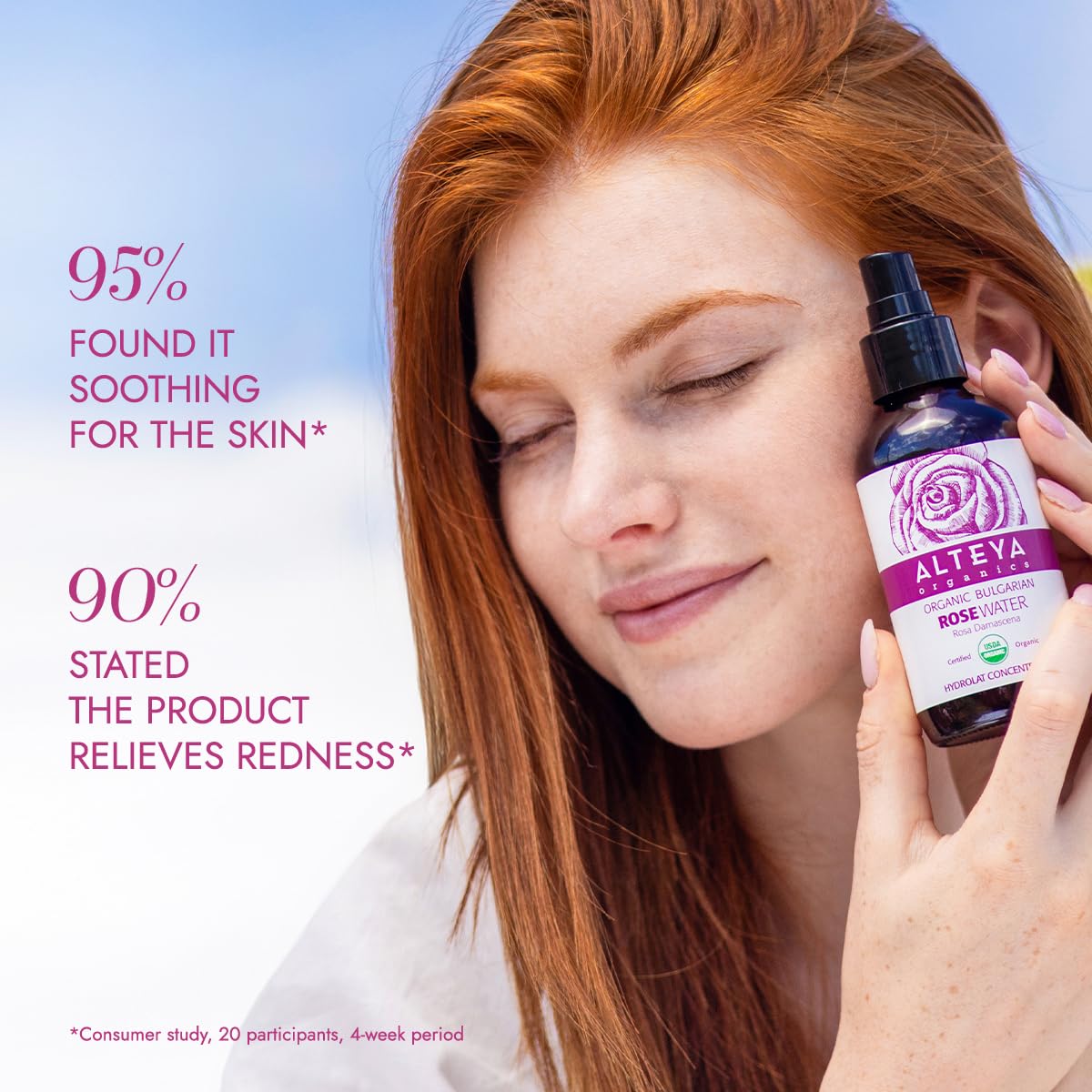 Alteya Organics Rose Water USDA Certified Organic Facial Toner, 4 Fl Oz/120mL Pure Bulgarian Rosa Damascena Flower Water, Award-Winning Moisturizer Amber Glass Spray Bottle