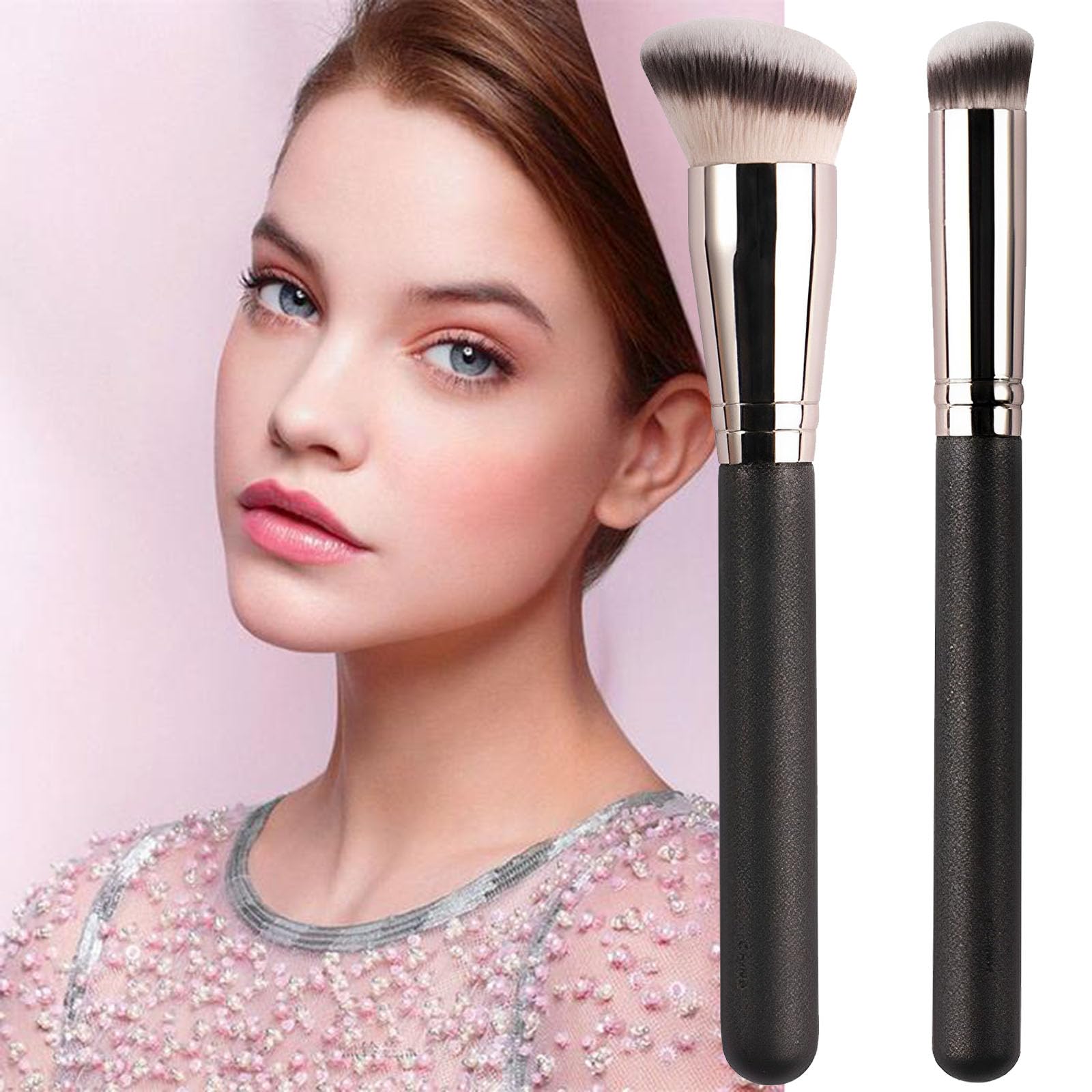 TingDongWei 2 Pieces Foundation Brush and Concealer Brush, Professional Flat Tip Kabuki Brush for Liquid Foundation, Polishing