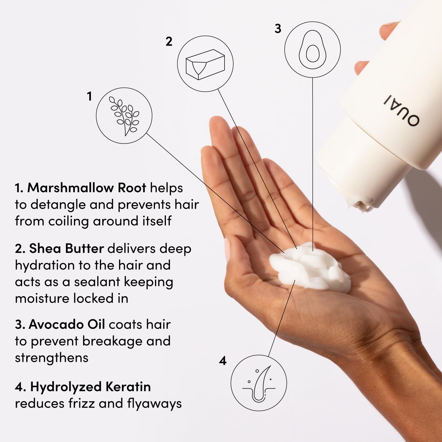 OUAI Thick Shampoo + Conditioner Set - Fight Frizz and Nourish Dry, Thick Hair with Keratin, Marshmallow Root, Shea Butter & Avocado Oil - Free of Parabens, Sulfates & Phthalates - 300 ml Each
