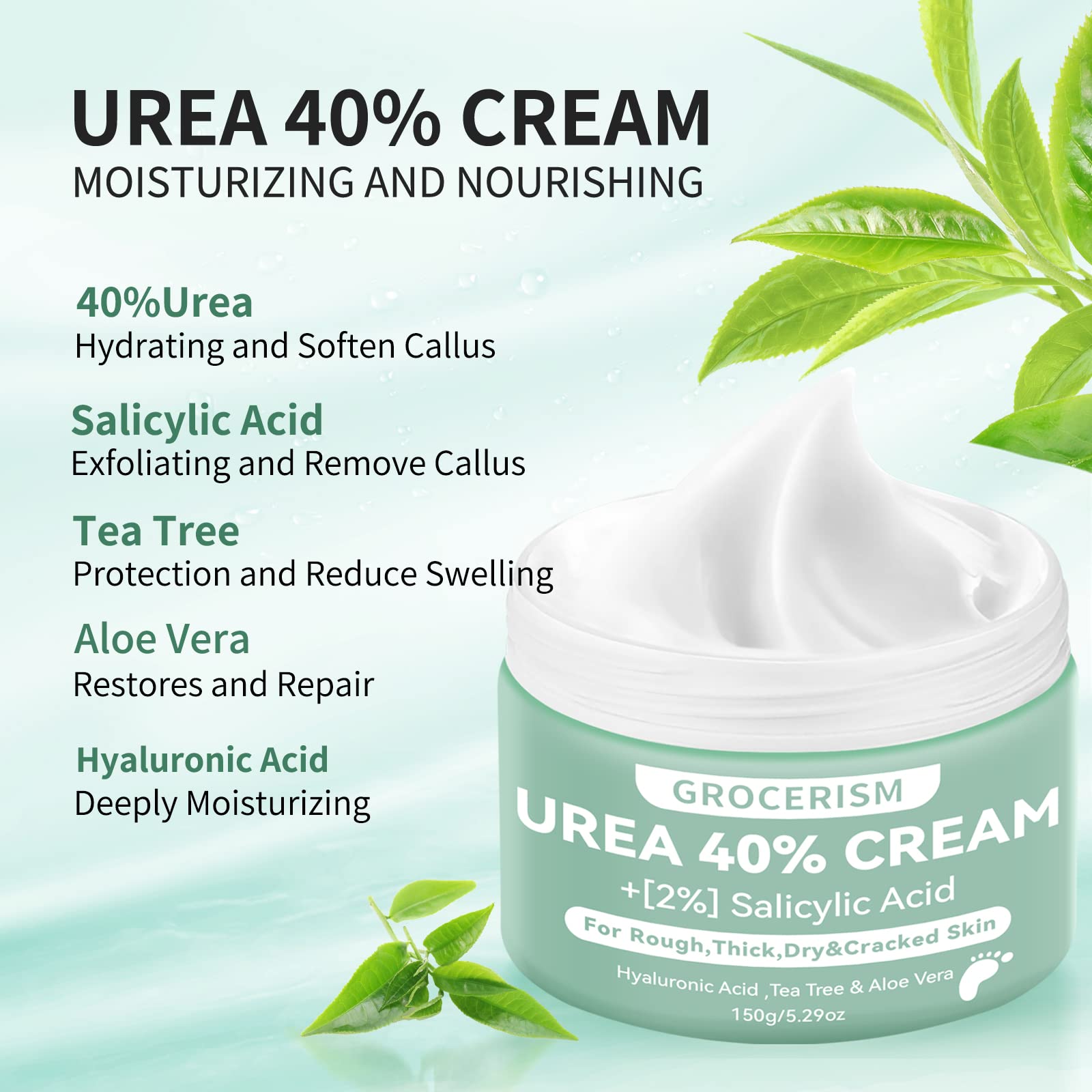 2 Packs Urea Foot Cream 40 Percent Plus 2% Salicylic Acid 150g ||Foot Cream with Urea with Hyaluronic Acid, Tea Tree & Aloe Vera for Deep Moisturizing, Callus Soften