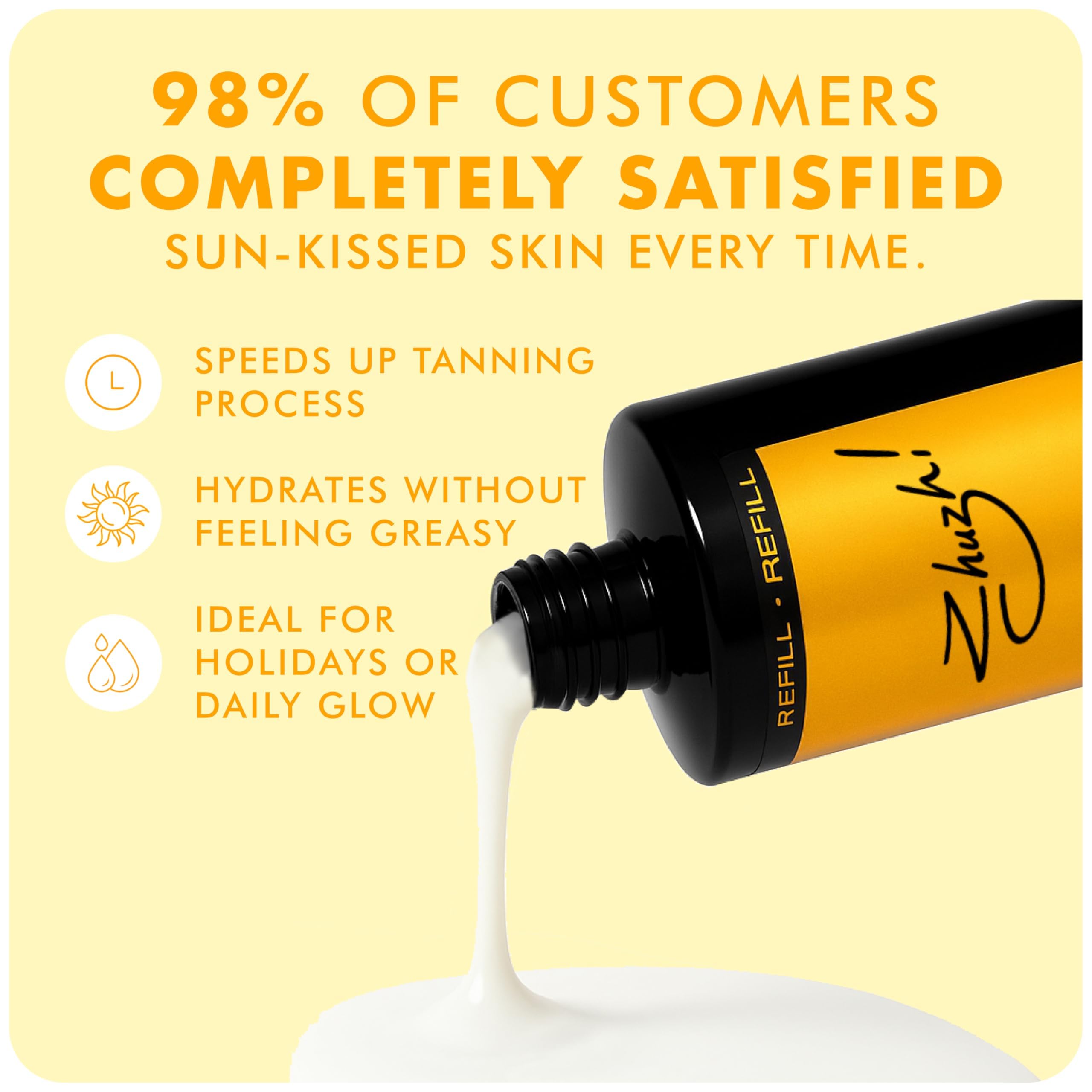 Zhuzh! Tan Accelerator Refill - Large Bottle with Shea Butter - Non Greasy Sun Cream Suitable for Sunbeds - Family-Friendly Tanning Accelerator for a Natural Glow
