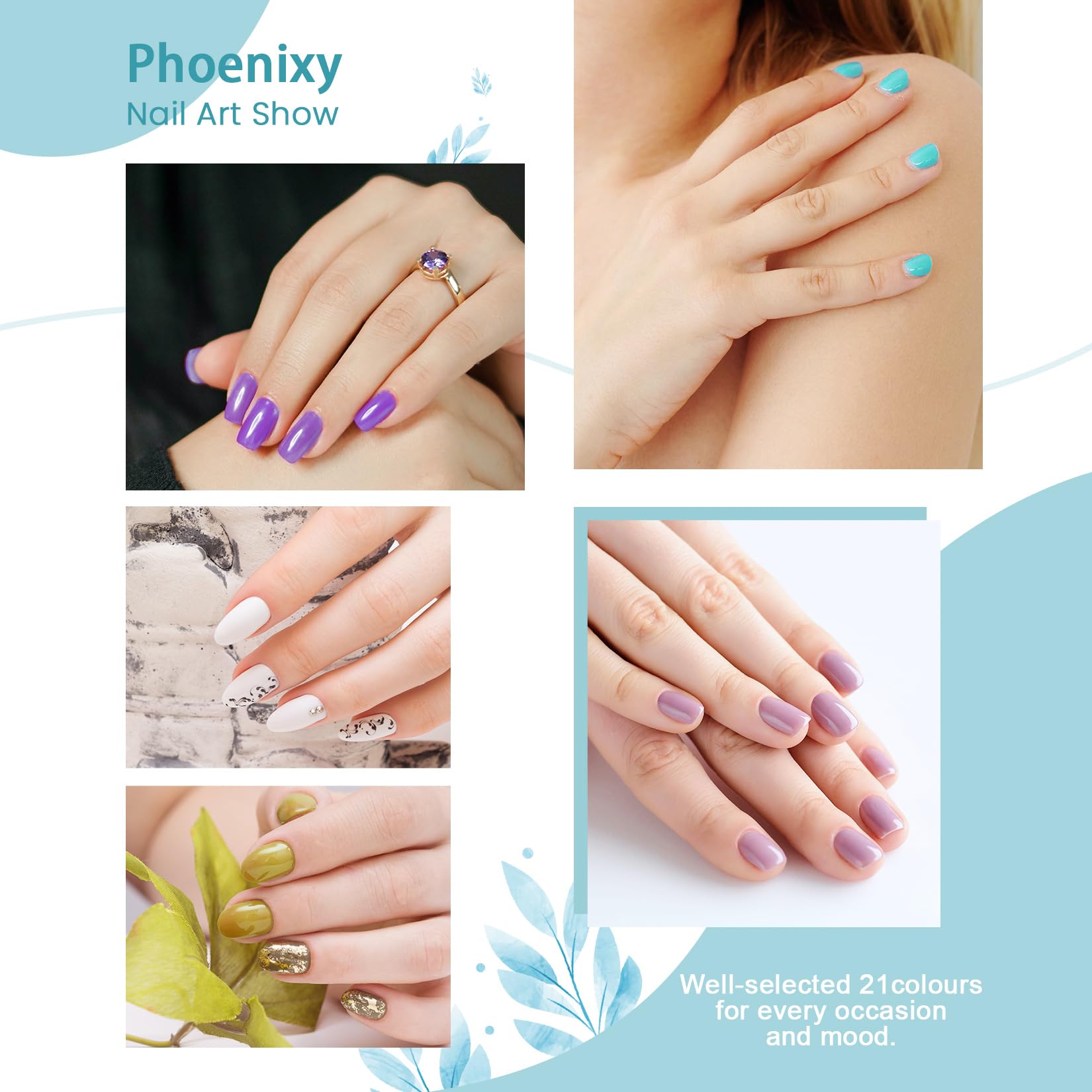 Gel Nail Polish Set, Phoenixy 21 Colours U V Gel Nail Polish Nail Varnish Set Base and Top Coat Nail Gift Set for Women 
