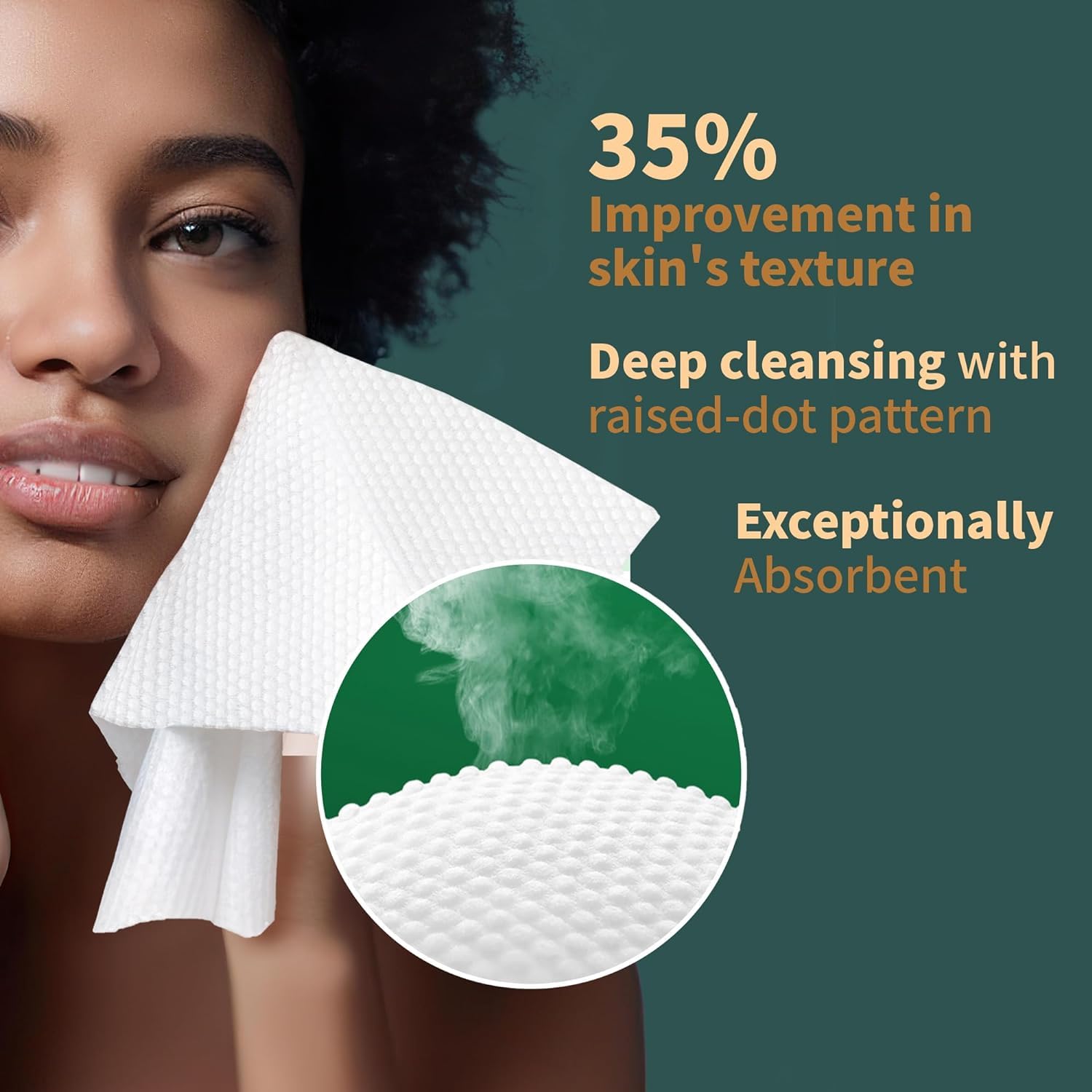 Ourmed Life Disposable Face Towel | Lint-Free Biodegradable Clean Towels | Dry Makeup Remover Wipes | Super Soft & Thick for Sensitive Skin | 10-Inch X 12-Inch XL Size |Dot Pattern, 50 Count