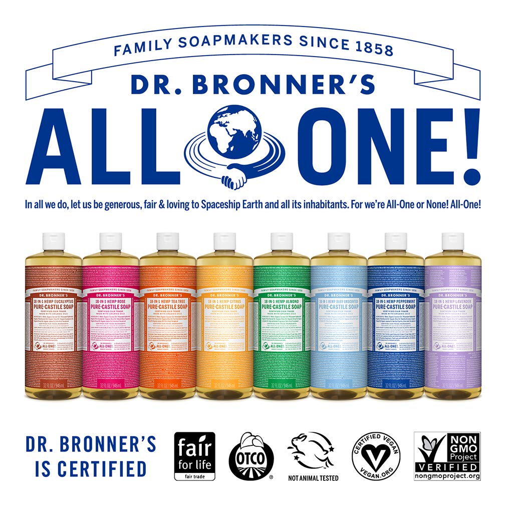Dr. Bronner's Magic Soaps Pure-Castile Soap, 18-in-1 Hemp Tea Tree, 32-Ounce Bottle