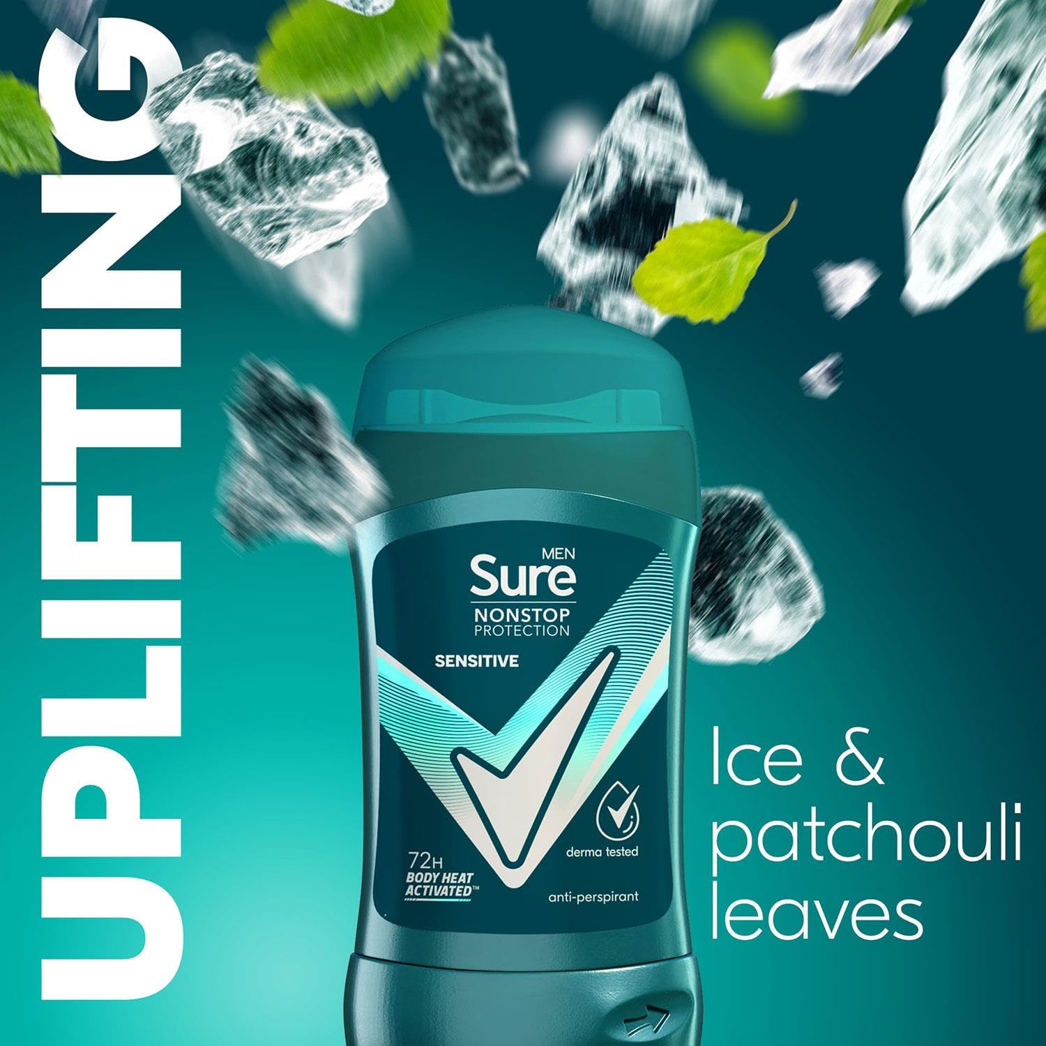 Sure Antiperspirant Deodorant Stick Sensitive 72H Nonstop Sweat and Odour Protection Roll On with Citrusy, Spicy and Woody Scent Deodorant for Men, 50ml Pack of 6