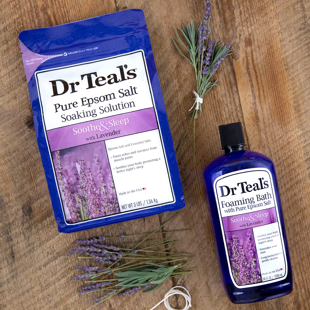 Dr Teal's Foaming Bath with Pure Epsom Salt, Soothe & Sleep with Lavender, 34 fl oz
