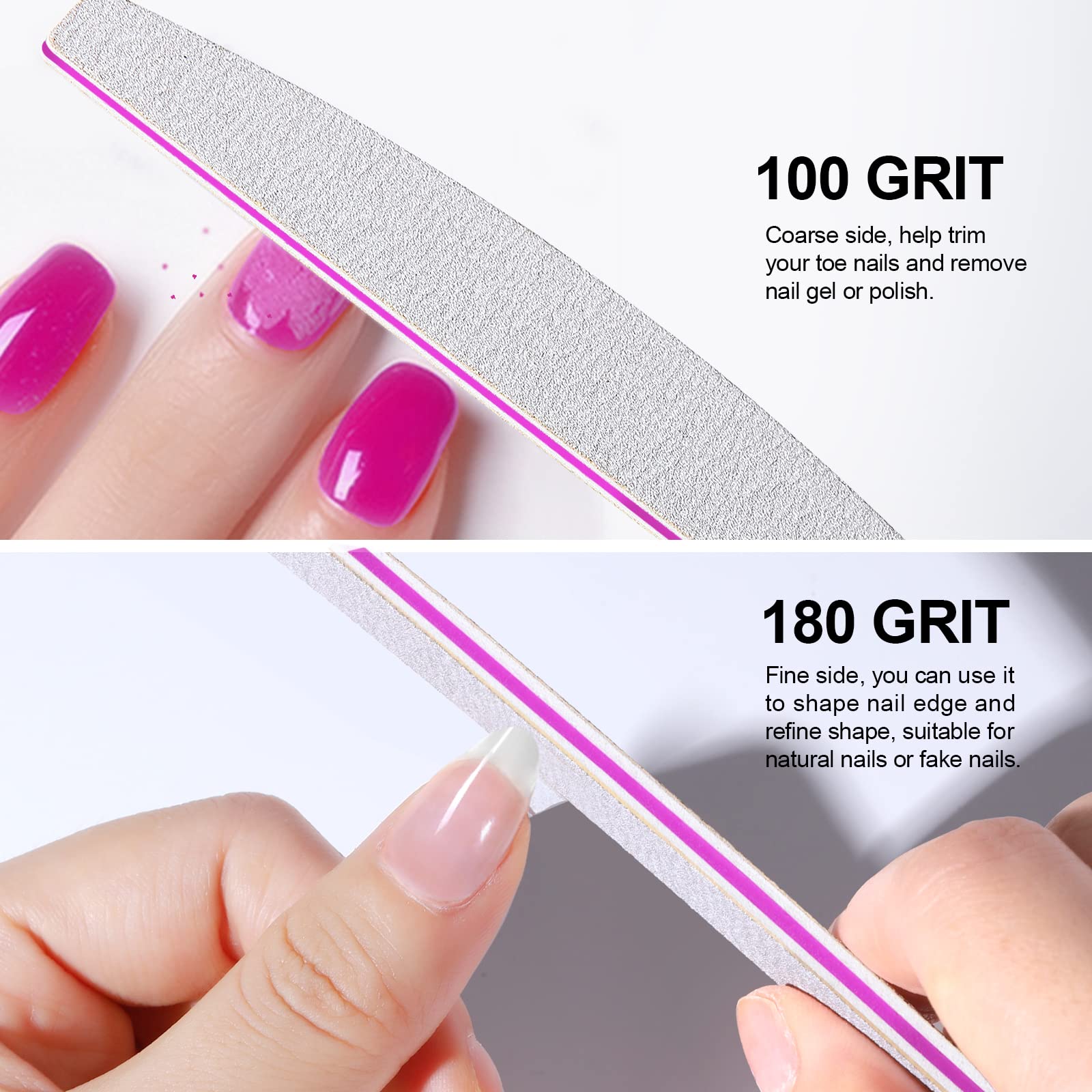 FANDAMEI 10 Pcs in 5 Shapes Professional Nail Files 100/180 Grit Double Sided Polishing Sanding for Manicure, Home and Salon