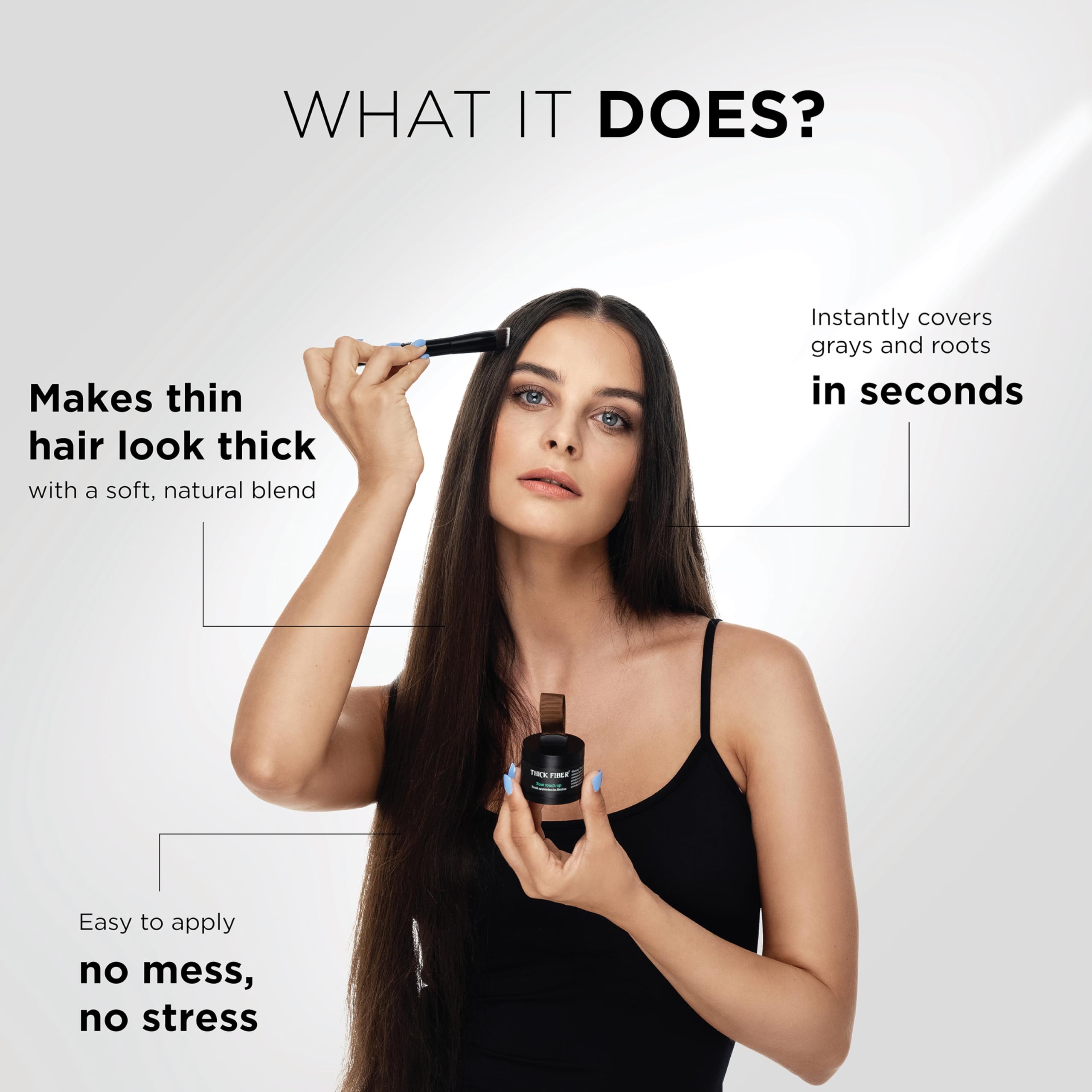 THICK FIBER Root Touch Up Powder – Covers Gray Roots & Hairline for Women – Water & Sweat Resistant Hair Powder Concealer for Thinning Hair with Brush Included (Medium Brown)