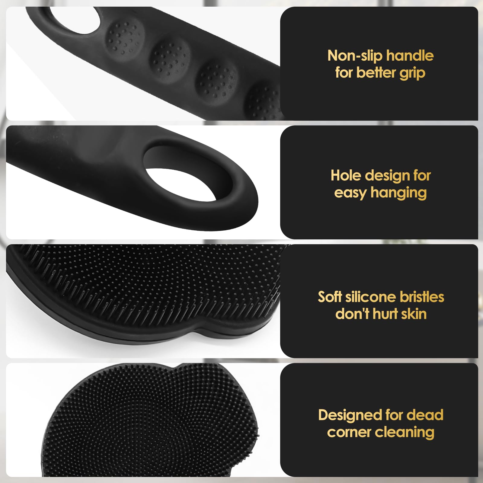 Silicone Back Scrubber for Shower With Long Handle - Improved Body Scrubber for Exfoliation and Massage, Creates More Foam - for Men and Women