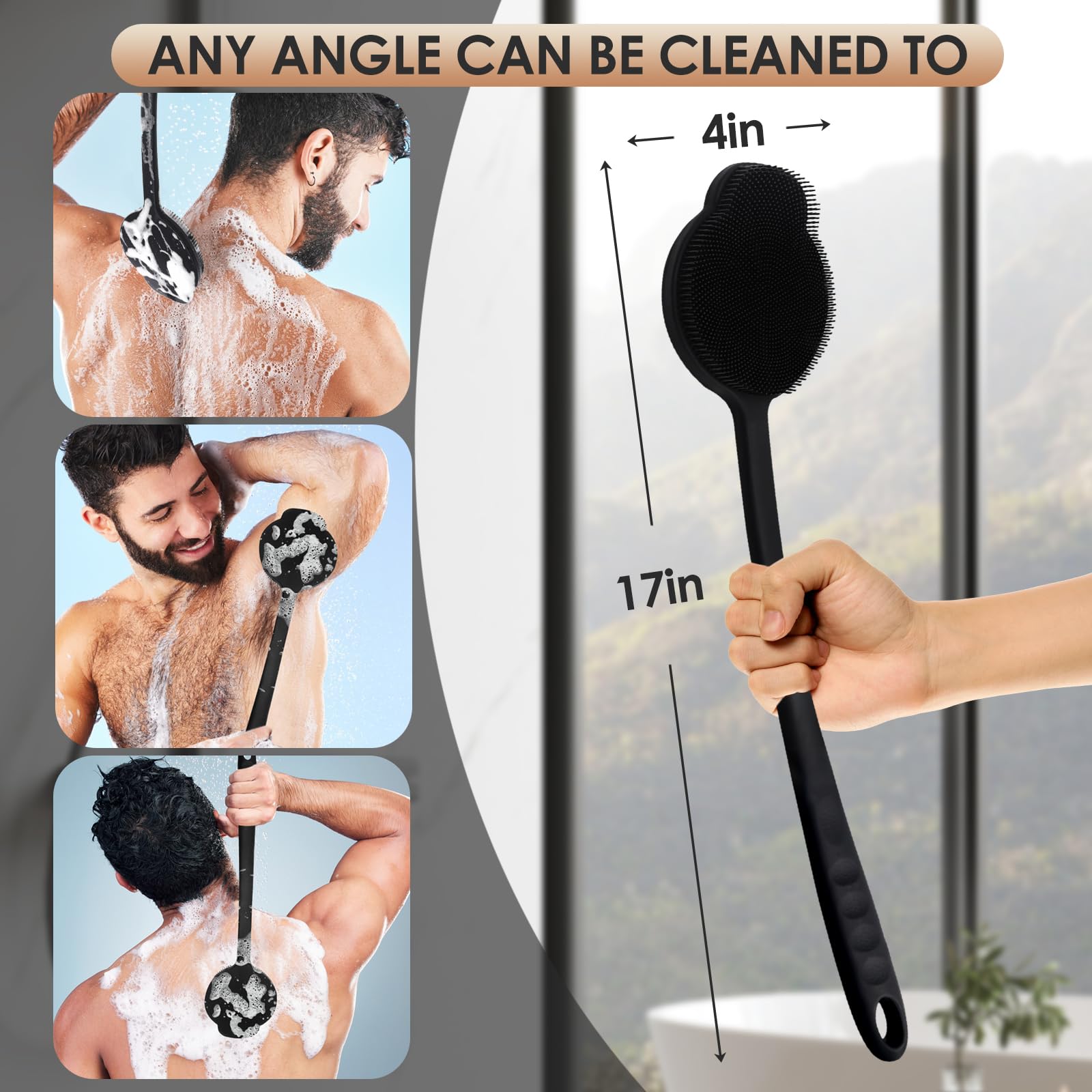 Silicone Back Scrubber for Shower With Long Handle - Improved Body Scrubber for Exfoliation and Massage, Creates More Foam - for Men and Women