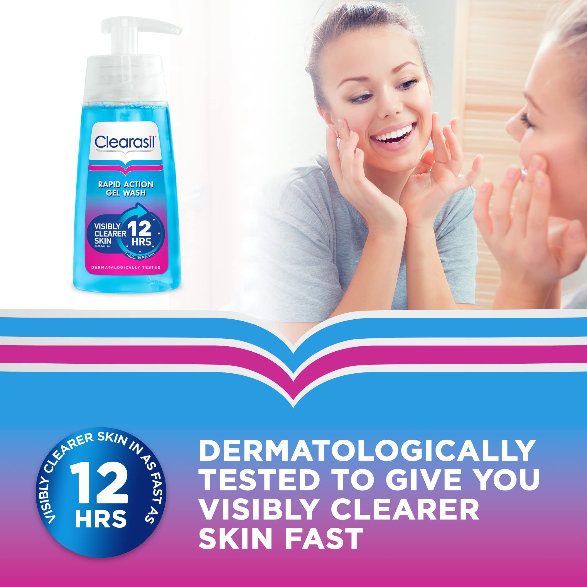 Clearasil Ultra Rapid Action Gel Wash, Unclog Pores For A Visibly Clearer Skin, Remove Dirt & Spots, Pack Of 3 x 150ml
