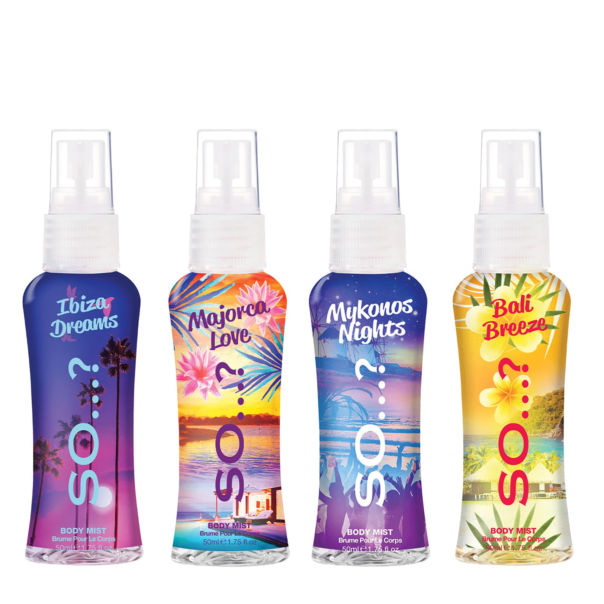So…? Escapes Womens Gift Set, with Ibiza Dream, Bali Breeze, Mykonos Nights & Majorca Love, Fragrance Spray Set (4 x 50ml)