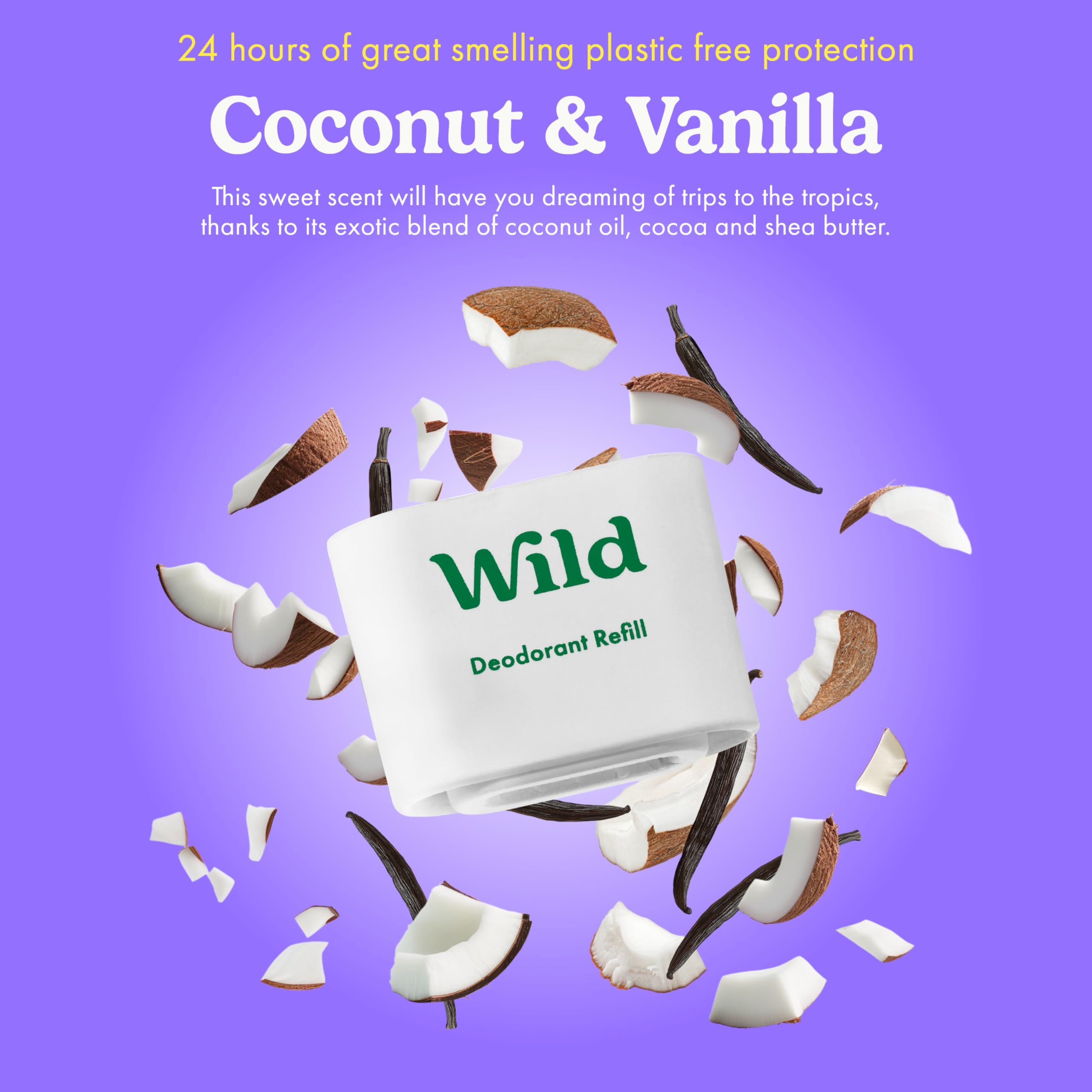 Wild - Aqua Case with Refill Variety Pack (3 x 40g) - Natural Refillable Deodorant - Aluminium Free - Includes Fresh Cotton & Sea Salt, Cherry Blossom and Coconut & Vanilla Scents - Vegan