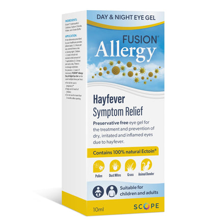 Fusion Allergy Day & Night Eye Gel with 100% Natural Ectoin - Drug Free Around The Clock Treatment and Prevention of Hay Fever Symptoms, Dry, Irritated and Inflamed Eyes (10ml - 220-250 doses)