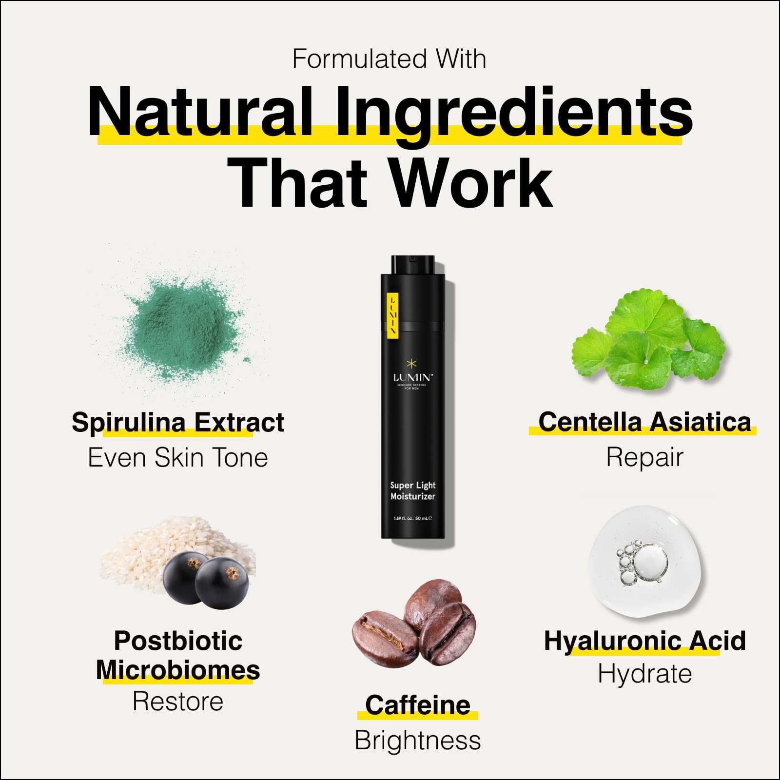 Lumin - Super Light Moisturiser Men - Skin Care for Men, Ideal for Control Oily Skin, Reduce Appearance of Fine Lines, Boost Hydration With Hyaluronic Acid, Daily Use, 50ml