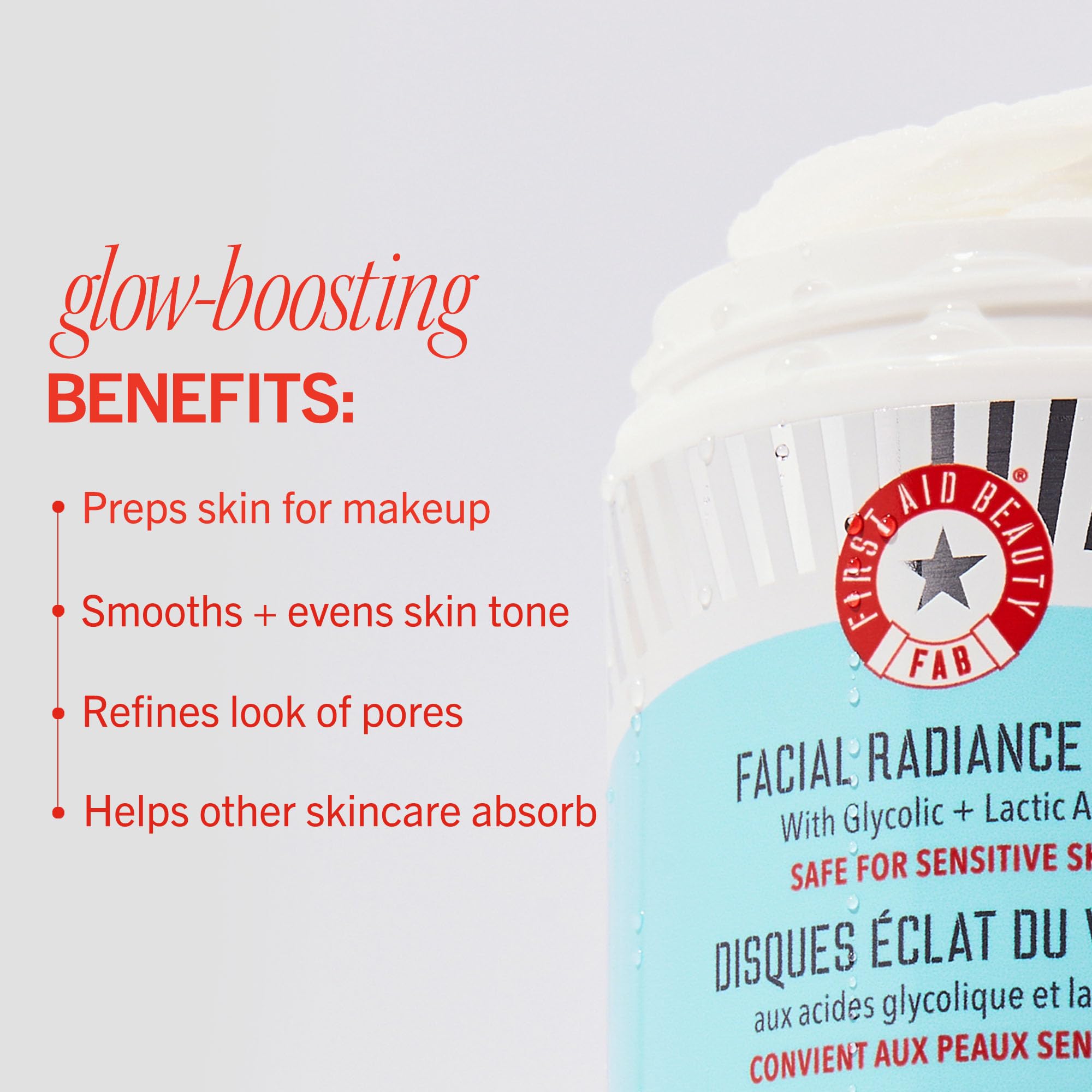 First Aid Beauty Facial Radiance Pads – Daily Exfoliating Pads with AHA (Glycolic + Lactic Acids) that Help Tone & Brighten Skin – Compostable for Daily Use – 60 Pads