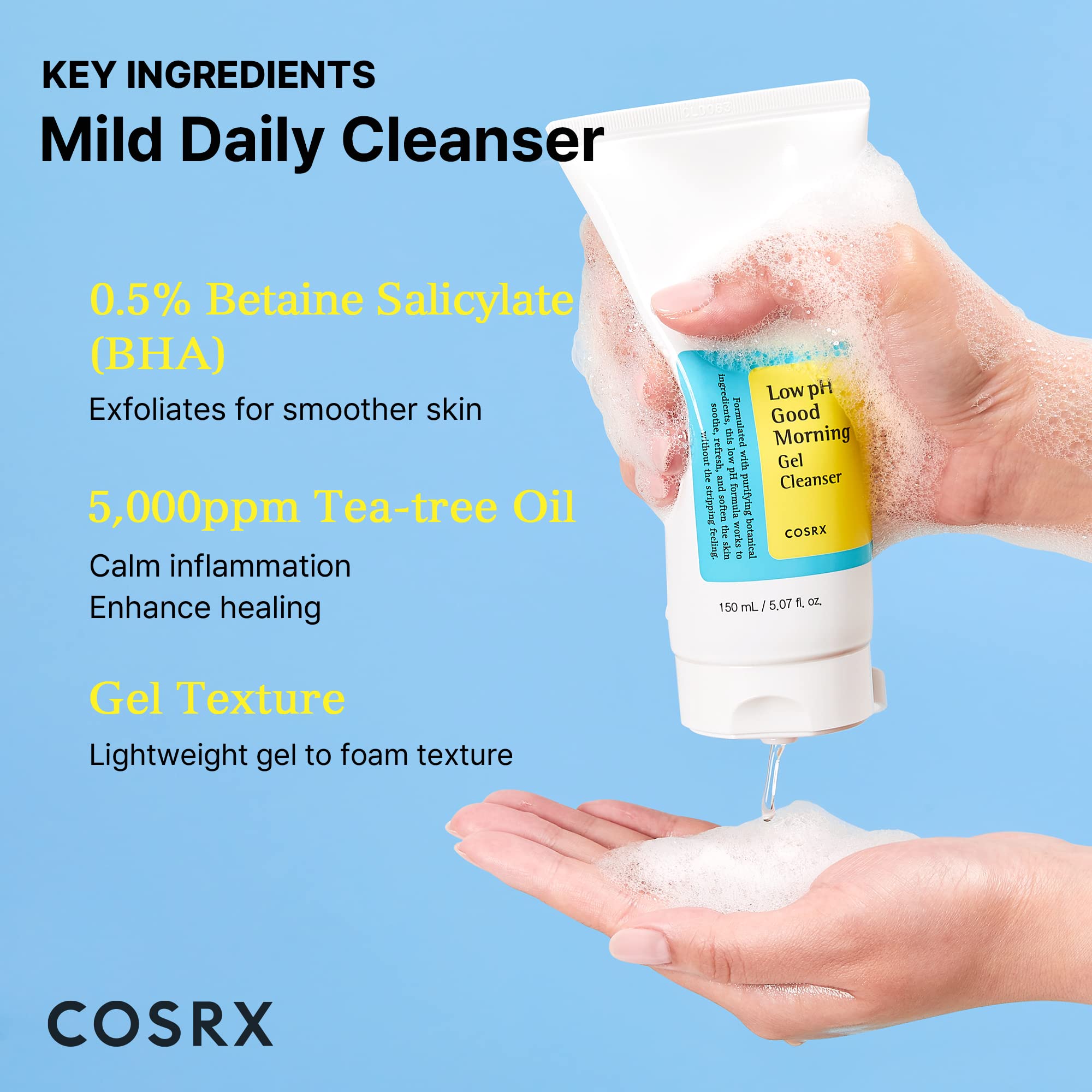 COSRX Low pH Good Morning Gel Cleanser, 5.07 fl.oz / 150ml | Mild Face Cleanser | Korean Skin Care for Acne Prone Skin, PH Balancing, Anti Acne, Breakouts Treatment