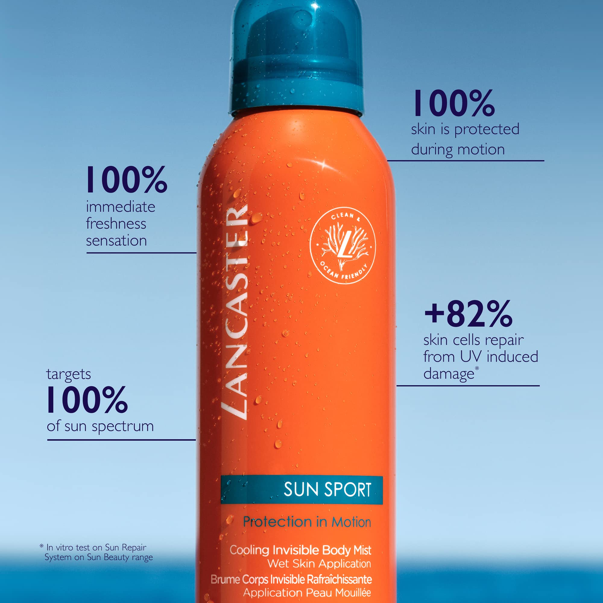 Lancaster Sun Sport Cooling Invisible Body Mist SPF30 200ml | Invisible Sunscreen For Body | Broad Spectrum Sun Protection | Sweat Resistant Spray