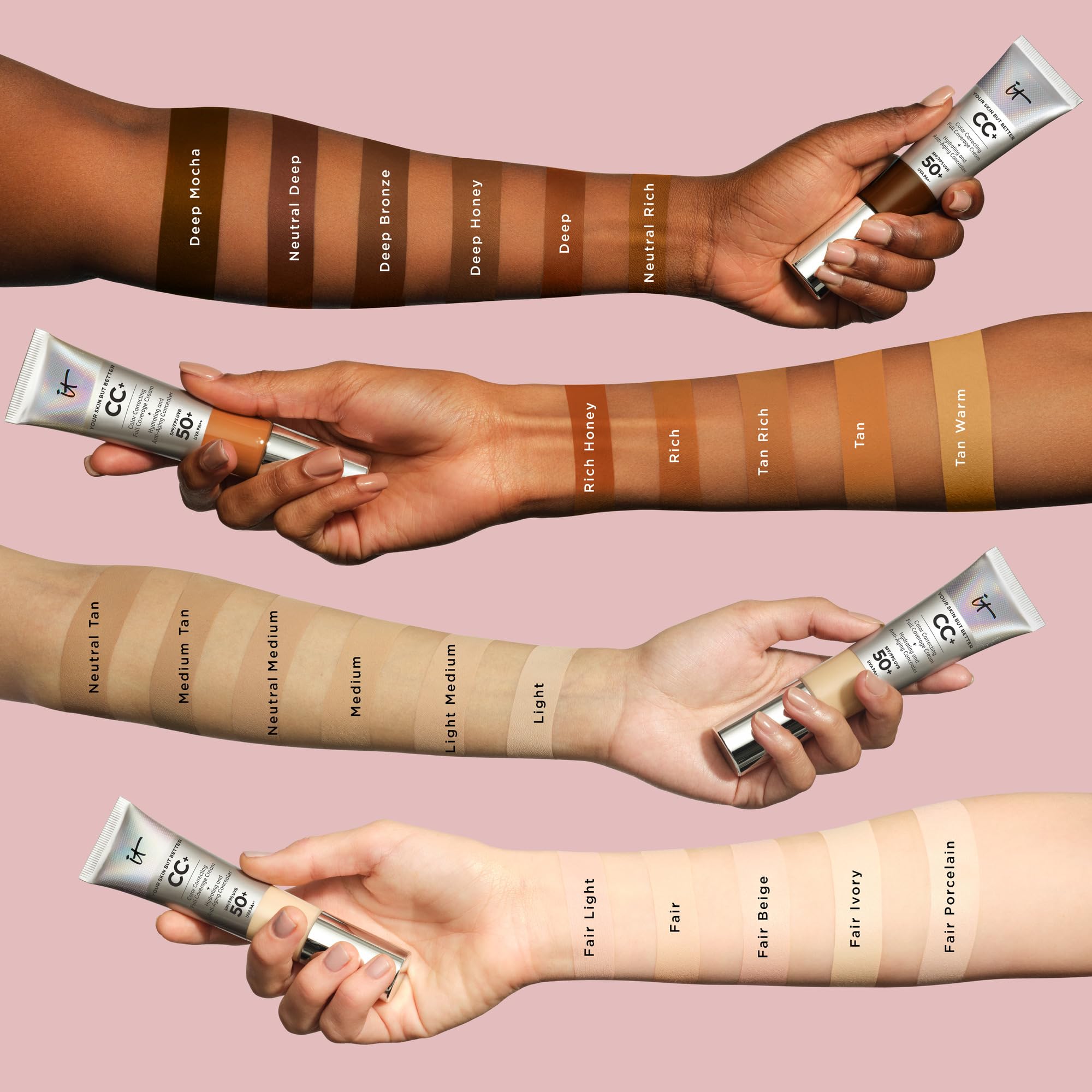 iT Cosmetics Full Coverage Foundation with SPF 50 Protection, Enriched with Hyaluronic Acid & Vitamin E, Your Skin But Better CC+ Cream, Shade: Fair Light, 32ml